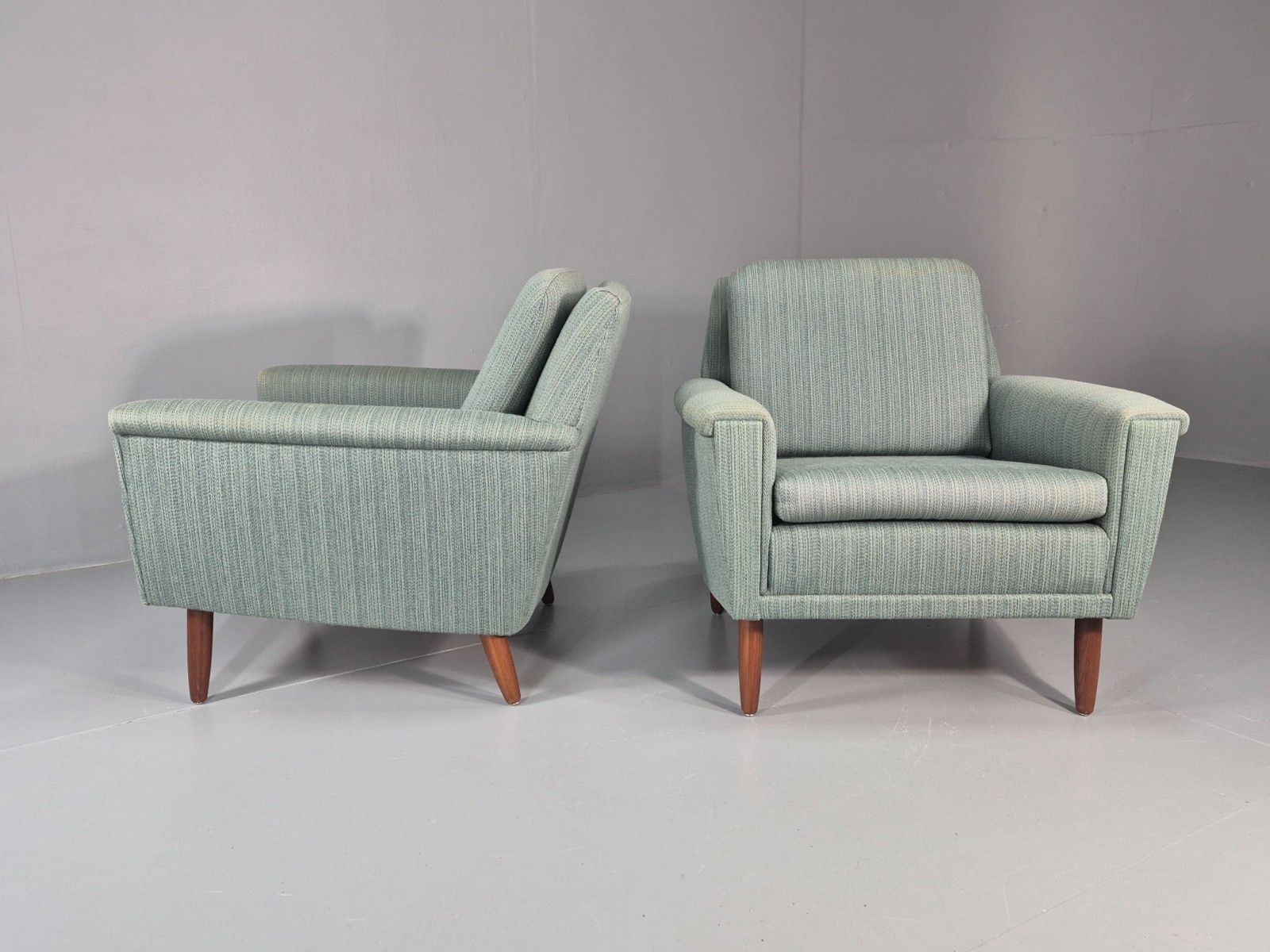 850.0 2 Mid Century Lounge Chairs 1960s Denmark Blue Wool Retro Eb11403 Mnor photo