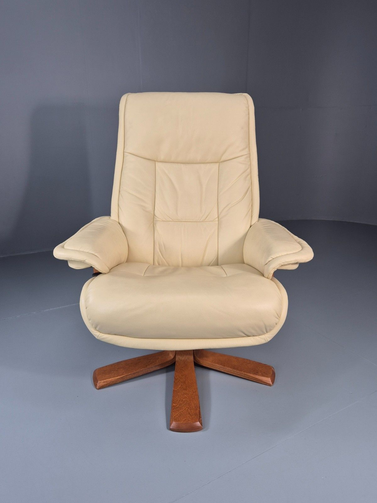 Vintage Danish Swivel Recline Lounge Chair Cream Leather 1990s  Eb11400 Mswi photo furniture