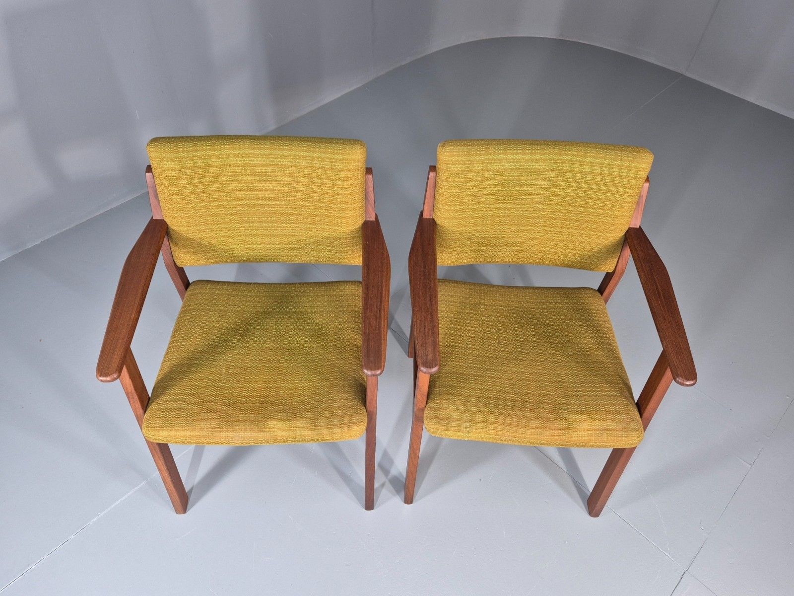 2 Danish Desk Chairs Teak Framed Original Wool Upholstery 1960s Mcm Eb11335 Mdin photo 450.0