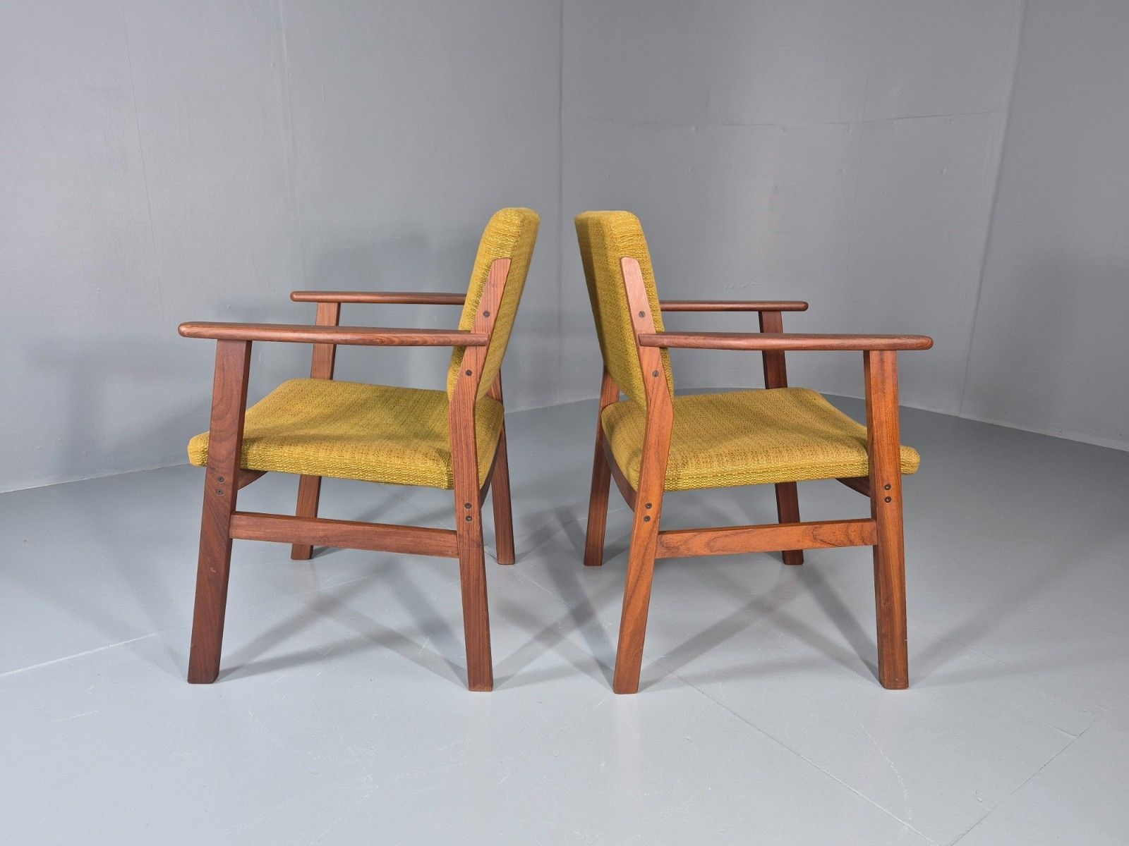 2 Danish Desk Chairs Teak Framed Original Wool Upholstery 1960s Mcm Eb11335 Mdin photo buy