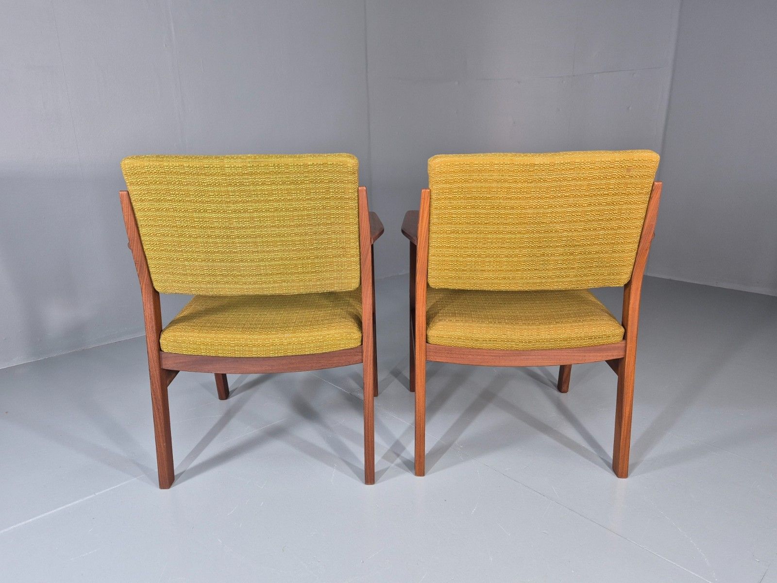 photo furniture 2 Danish Desk Chairs Teak Framed Original Wool Upholstery 1960s Mcm Eb11335 Mdin