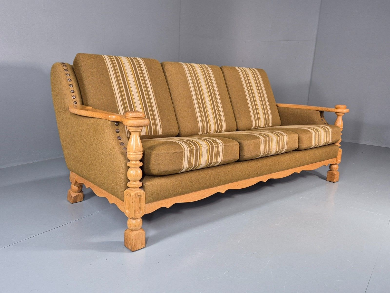 Vintage Danish Three Seater Settee Kjaernulf Style Oak Frame Eb11313 M3ss photo furniture