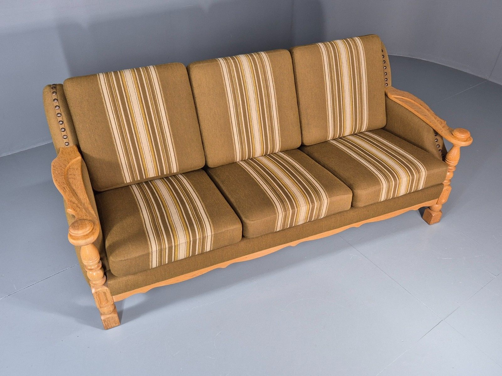 Vintage Danish Three Seater Settee Kjaernulf Style Oak Frame Eb11313 M3ss photo for sale
