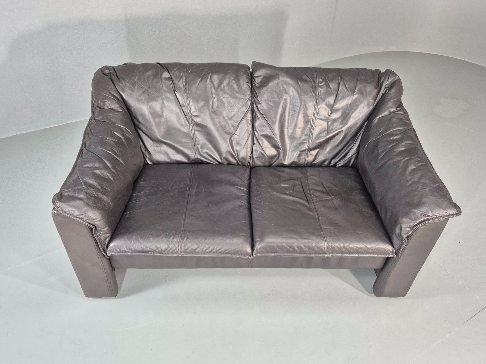 Vintage Thams Two Seater Sofa Black Leather 1980s Retro  Eb11254 M2ss photo for sale