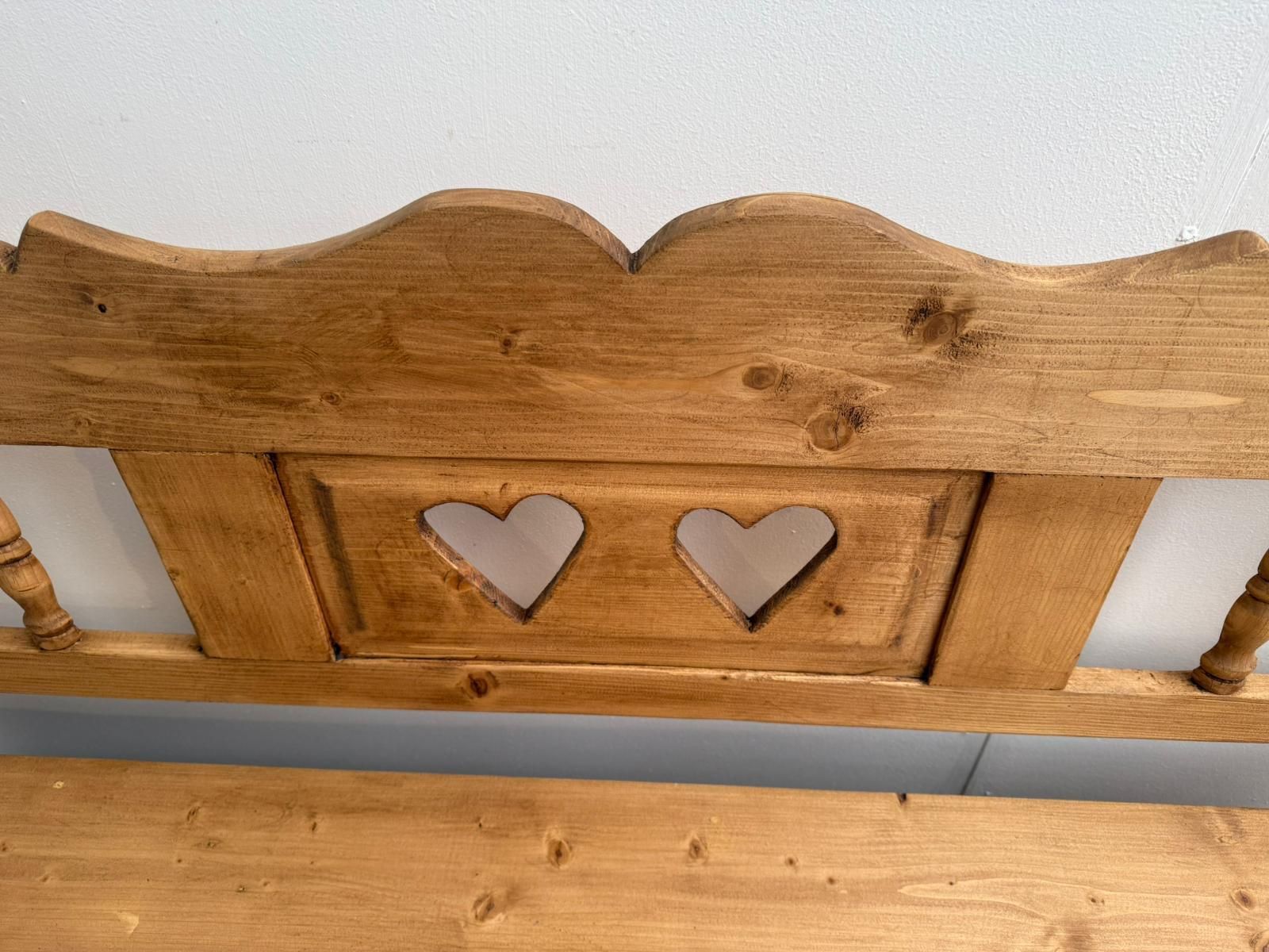 A Superbly Waxed Antique Pine Heart 2/3 Seater Bench photo for sale