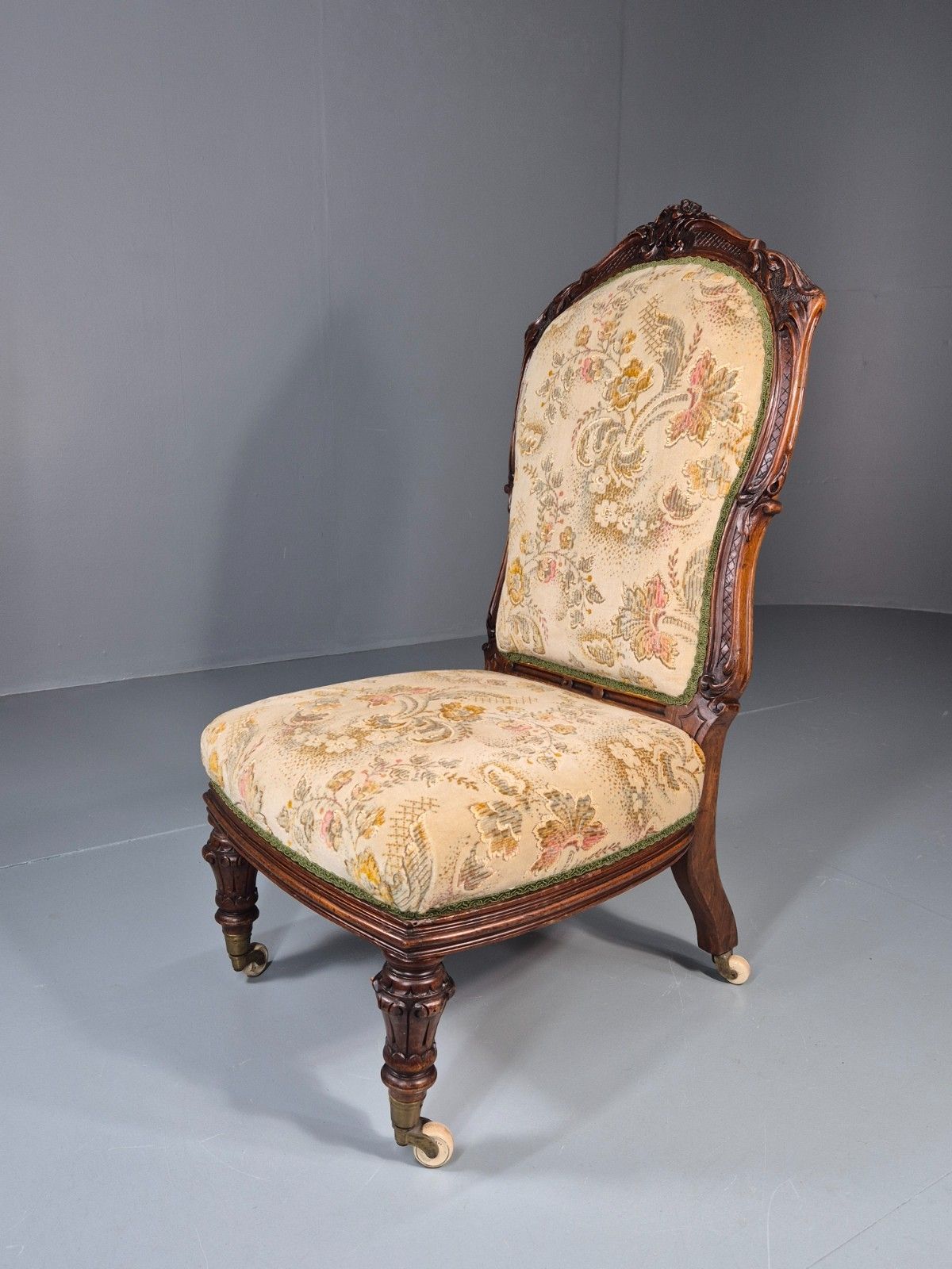 Antique Mahogany Nursing Chair Floral Upholstery 1880s Victorian Eb11175 Vclo