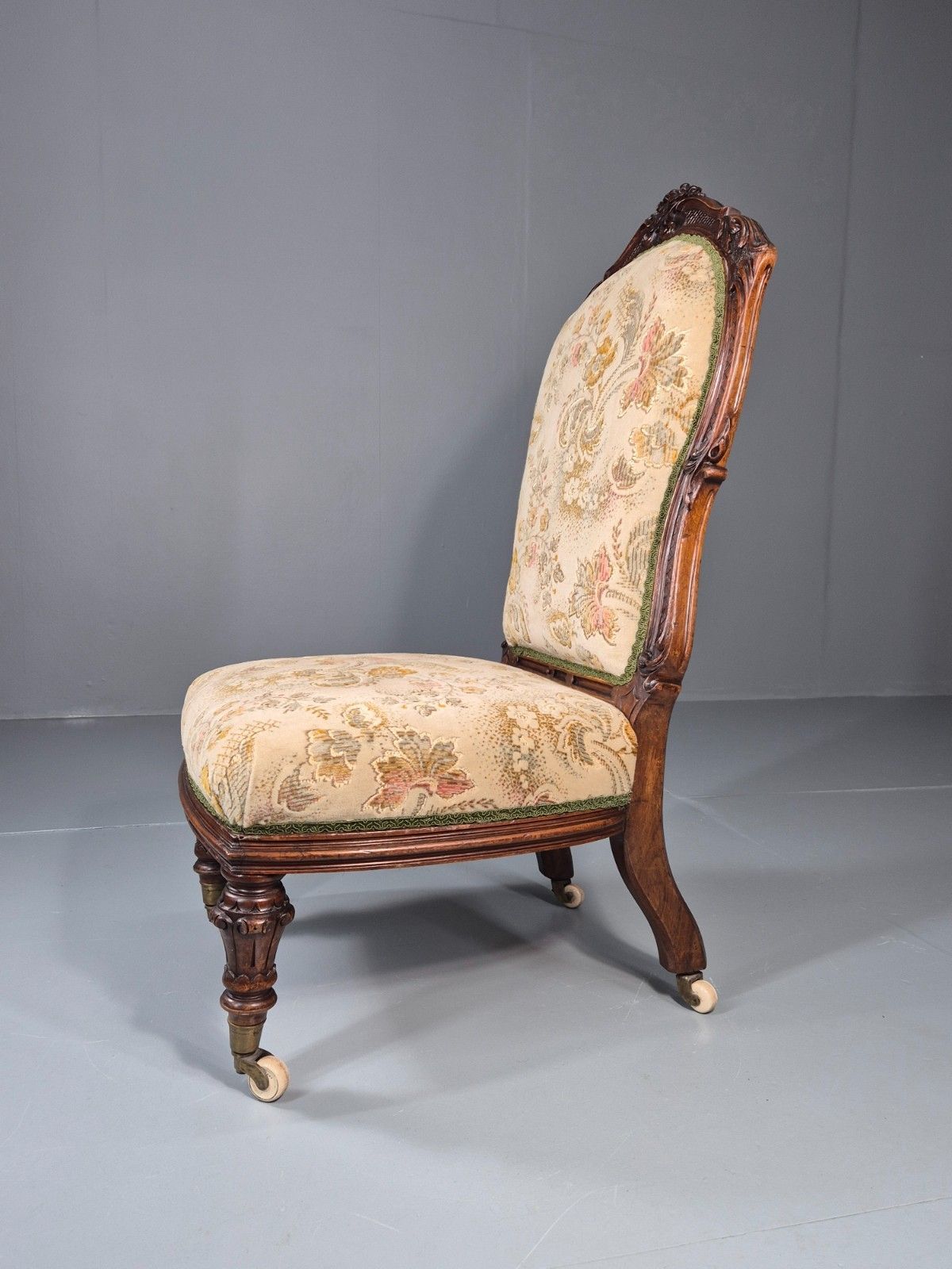 Antique Mahogany Nursing Chair Floral Upholstery 1880s Victorian Eb11175 Vclo photo furniture
