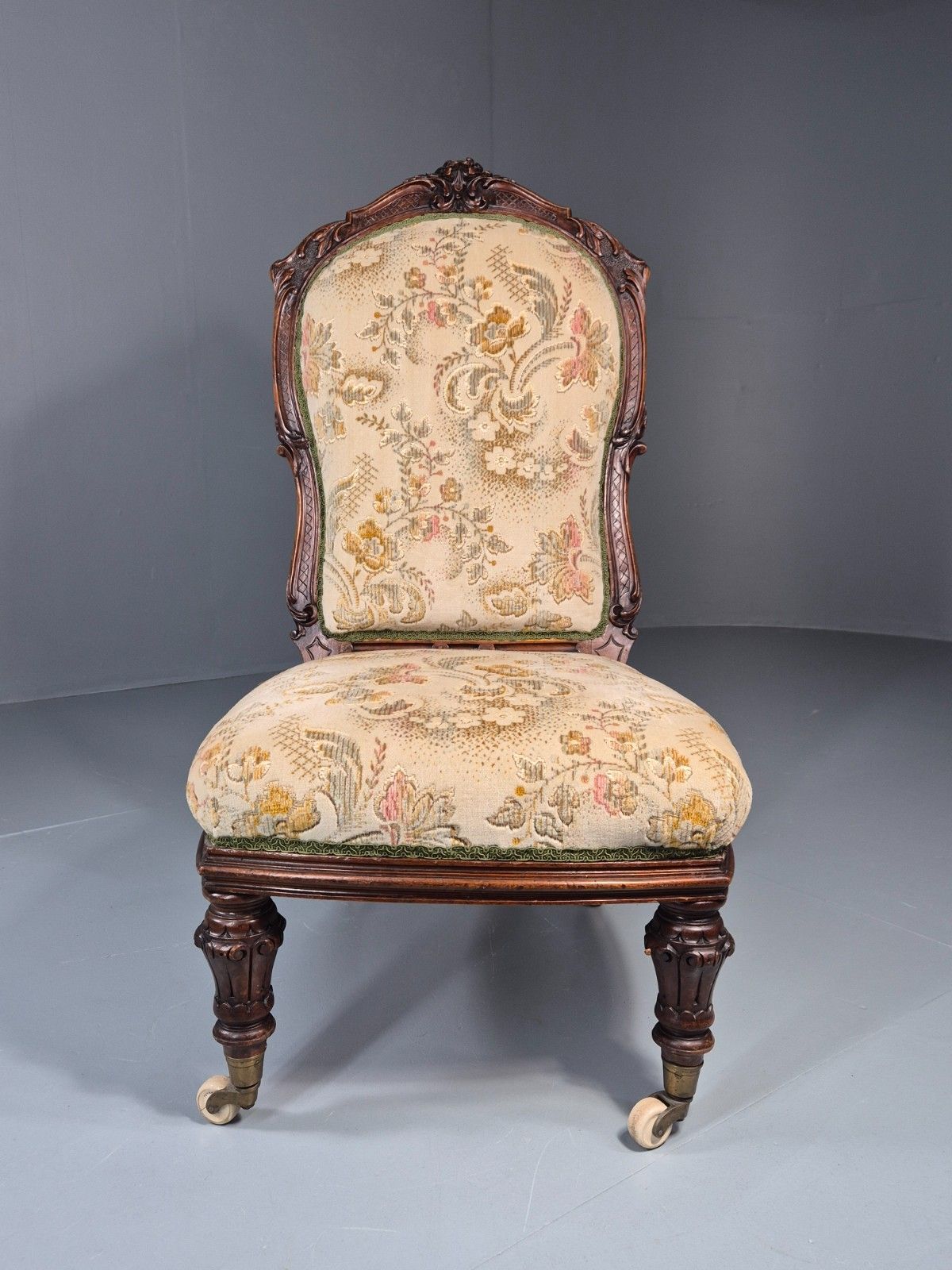 Antique Mahogany Nursing Chair Floral Upholstery 1880s Victorian Eb11175 Vclo photo Furniture