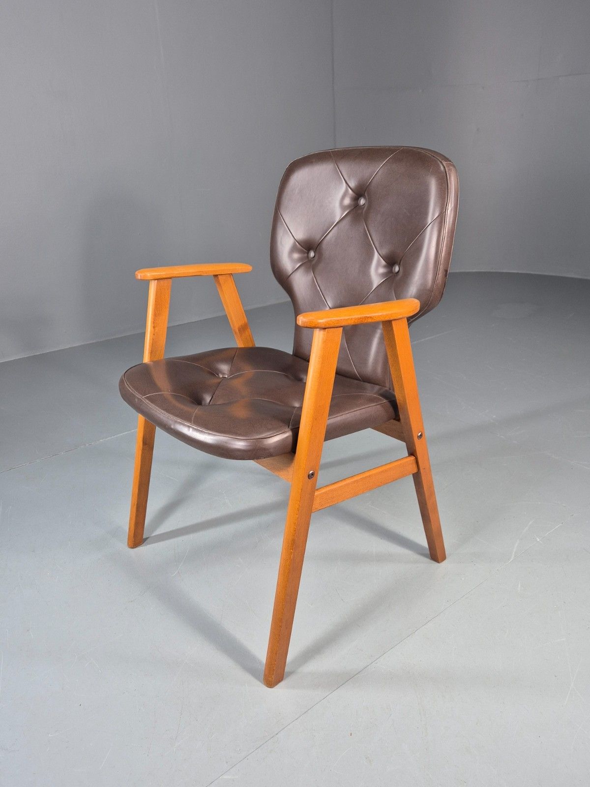 Mid Century Lounge Chair Vintage Swedish 1960s Beech Brown Vinyl Eb11139 Mnor