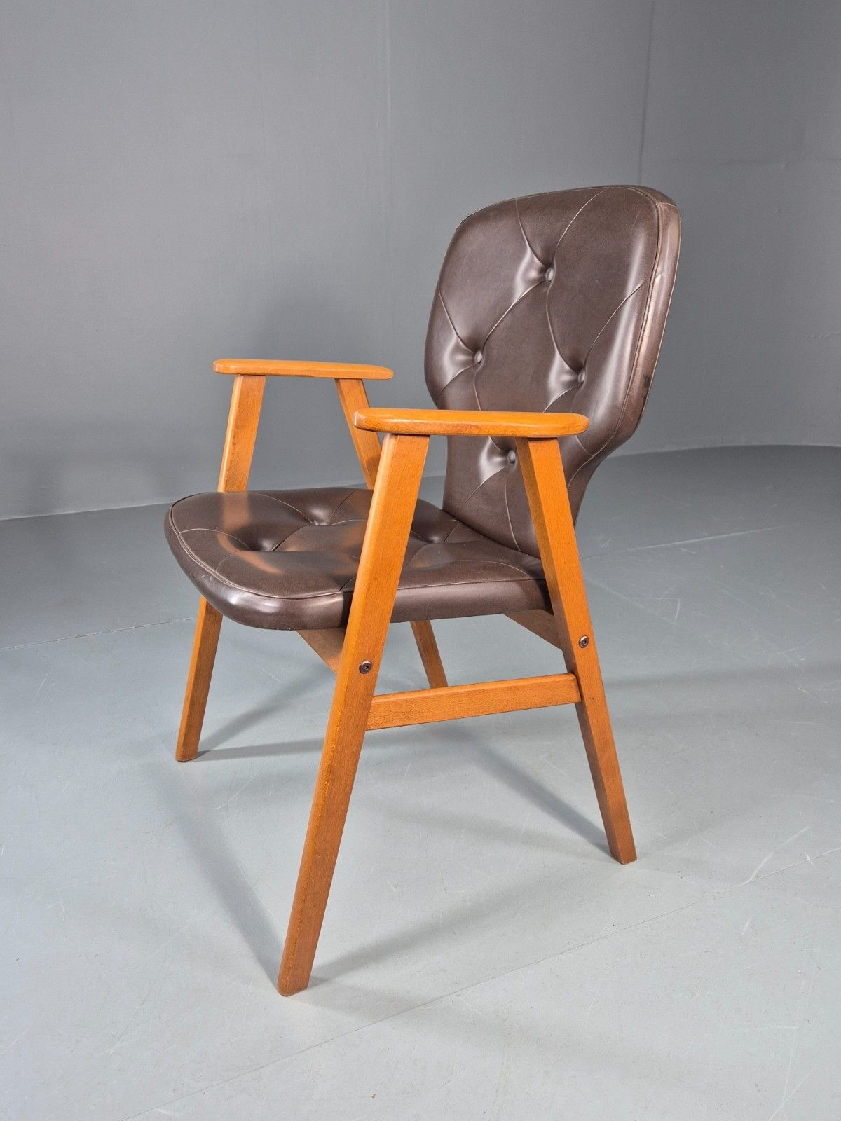 Mid Century Lounge Chair Vintage Swedish 1960s Beech Brown Vinyl Eb11139 Mnor photo furniture