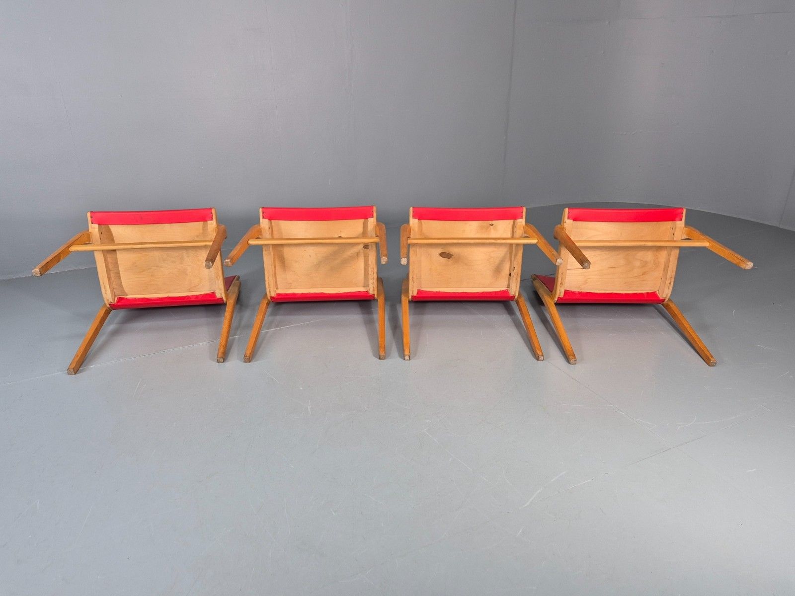photo furniture 4 Stacking Lounge Chairs 1950s Swedish Red Beech Mid Century Retro Eb11102 Mdin