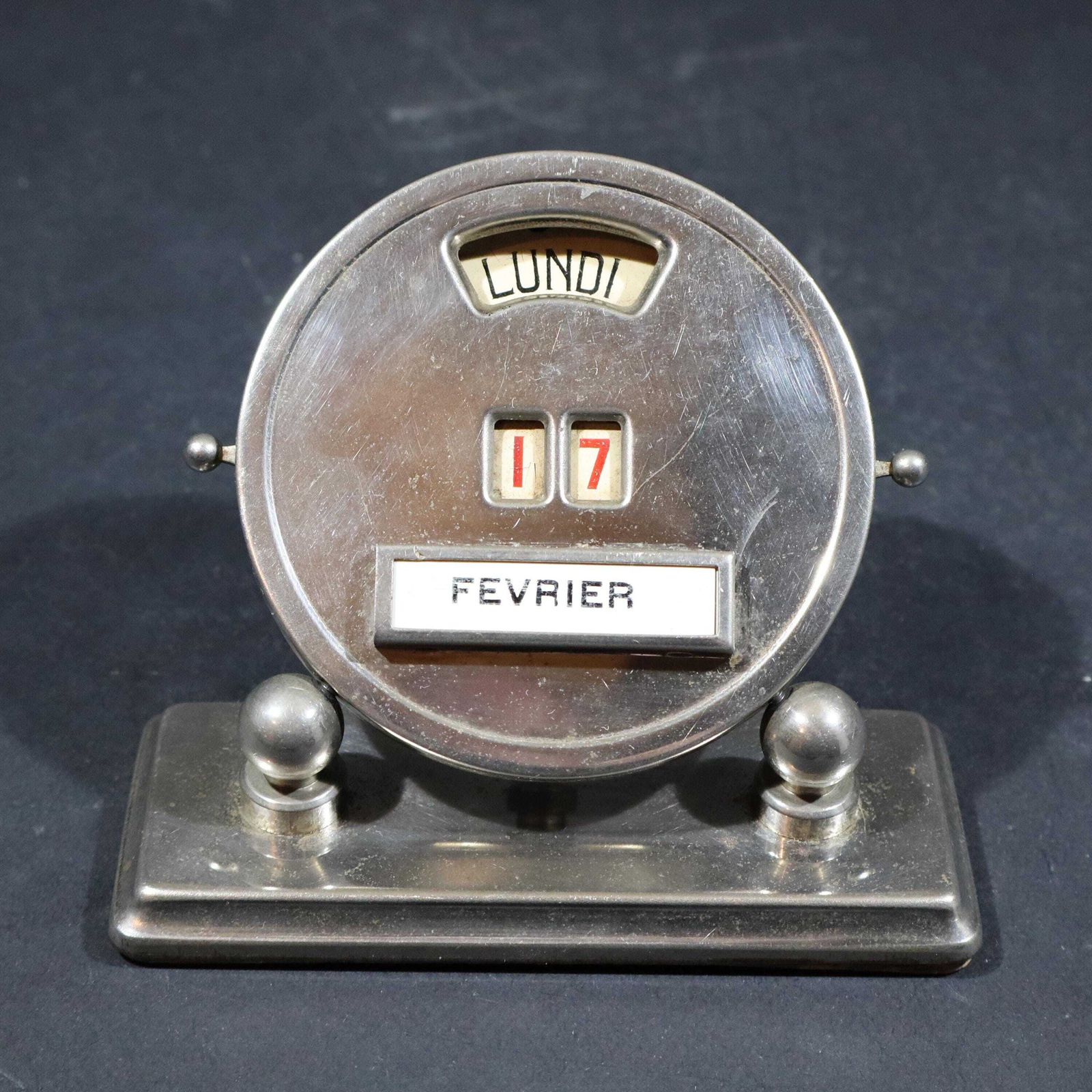 Art Deco Chrome Perpetual Calendar Antique Mistral French Desktop Calendar photo vinterior