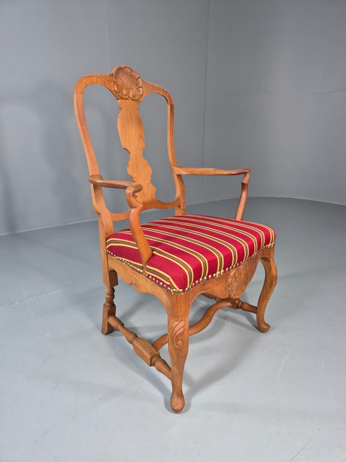 Antique Rococo Revival Oak Chair Danish 1880 Splat Back Shell Motif Eb10887 Vdin photo for sale