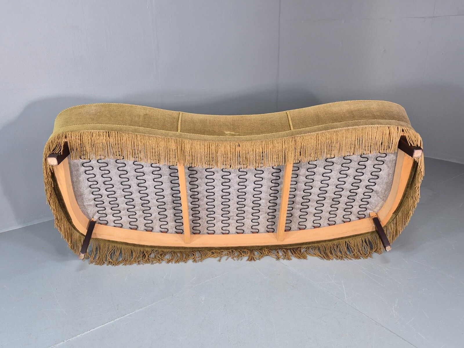 Vintage Danish  Banana Sofa Green Velour Tassels 1960s Retro Mcm  Eb10802 V3ss photo vintage