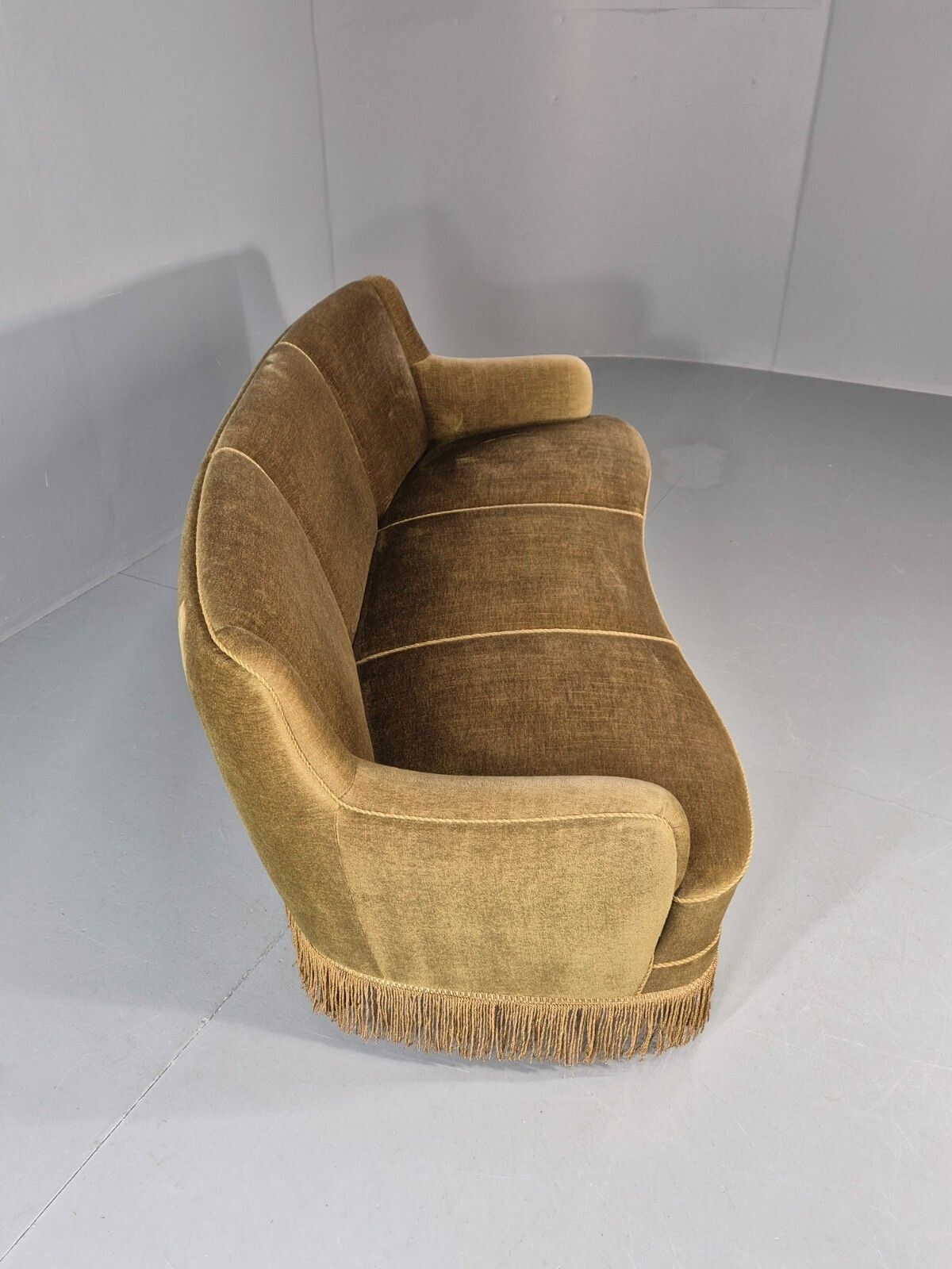 photo buy Vintage Danish  Banana Sofa Green Velour Tassels 1960s Retro Mcm  Eb10802 V3ss