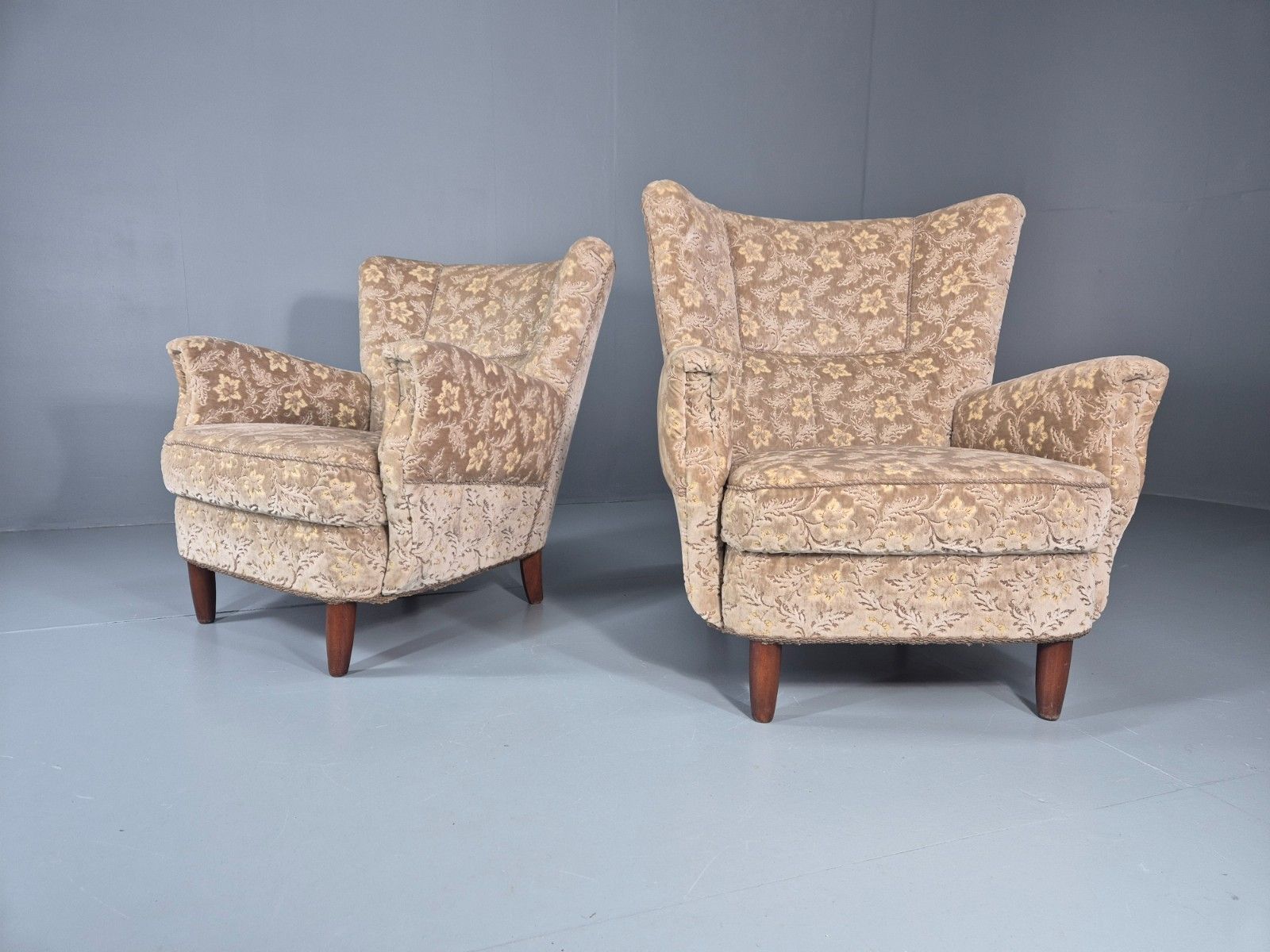 2 1950s Lounge Chairs Mid Century Danish Floral Moquette Retro  Eb11318 Mnor photo furniture