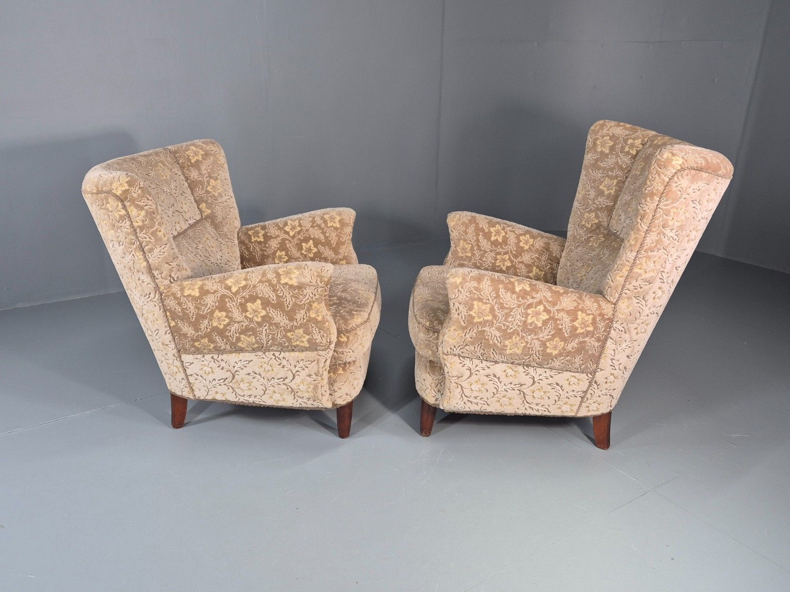 photo furniture 2 1950s Lounge Chairs Mid Century Danish Floral Moquette Retro  Eb11318 Mnor