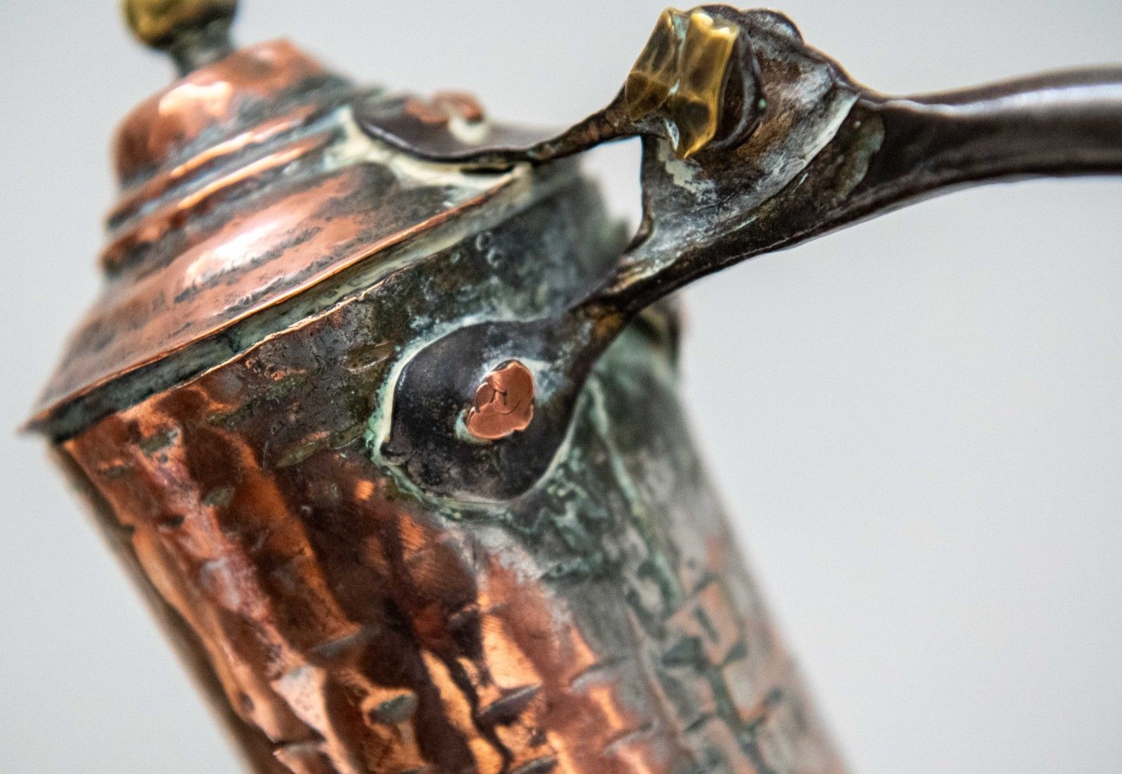 Large 18th Century English Hand Raised Copper Ale Jug With Lid – Initialled “Nh” photo Home Decor