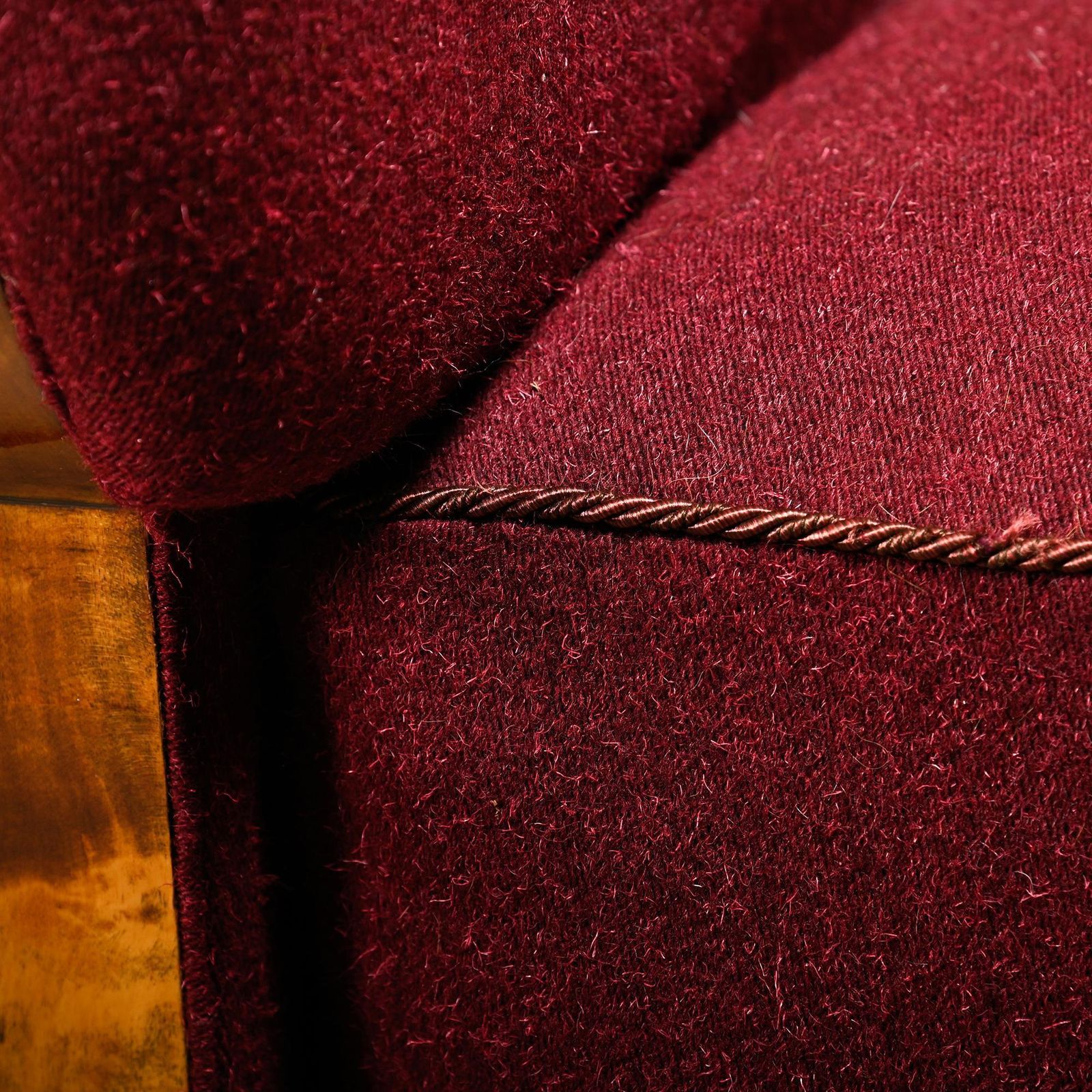 photo furniture Pair Danish Cabinetmaker Art Deco Armchairs In Burgundy Wool Fabric