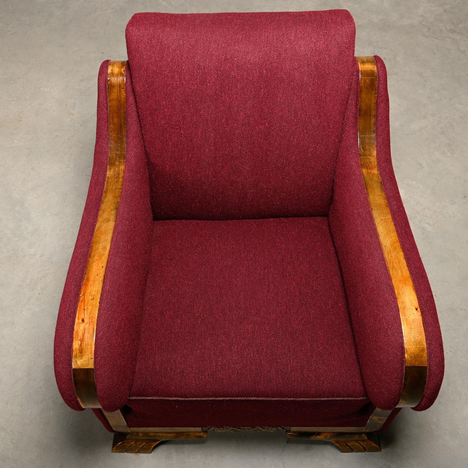 photo vinterior Pair Danish Cabinetmaker Art Deco Armchairs In Burgundy Wool Fabric
