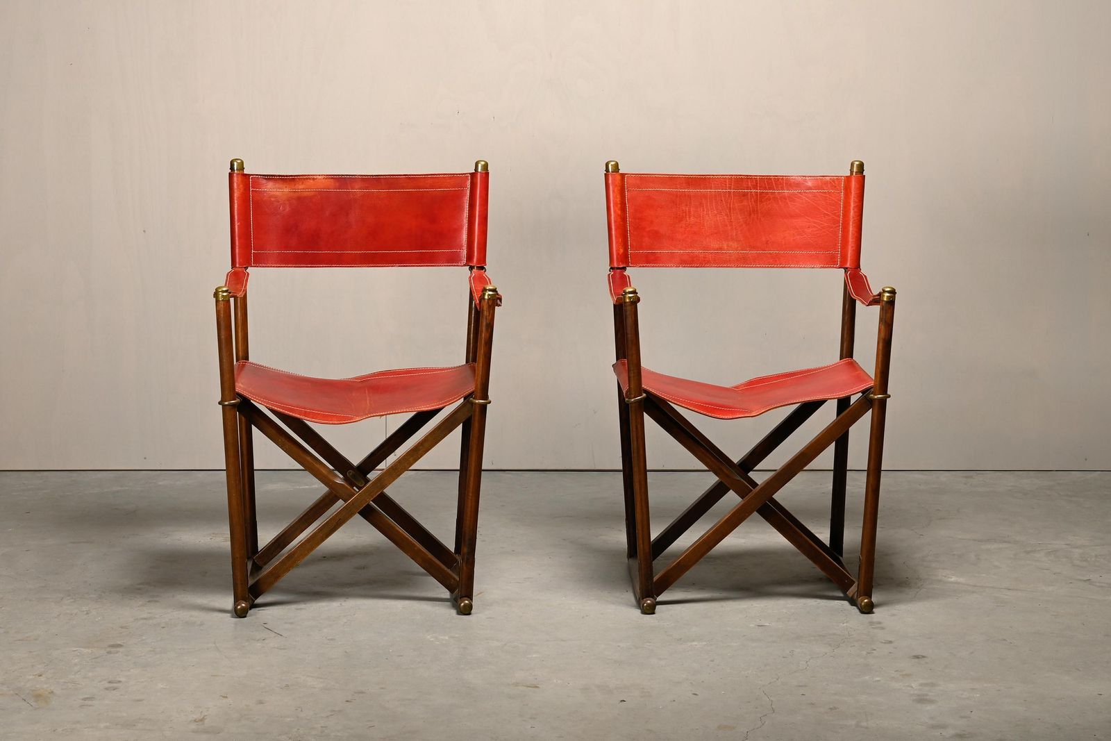 Pair Mogens Koch Mk 16 Folding Chair In Oak Wood With Red Leather For Valmazan photo 1173.0