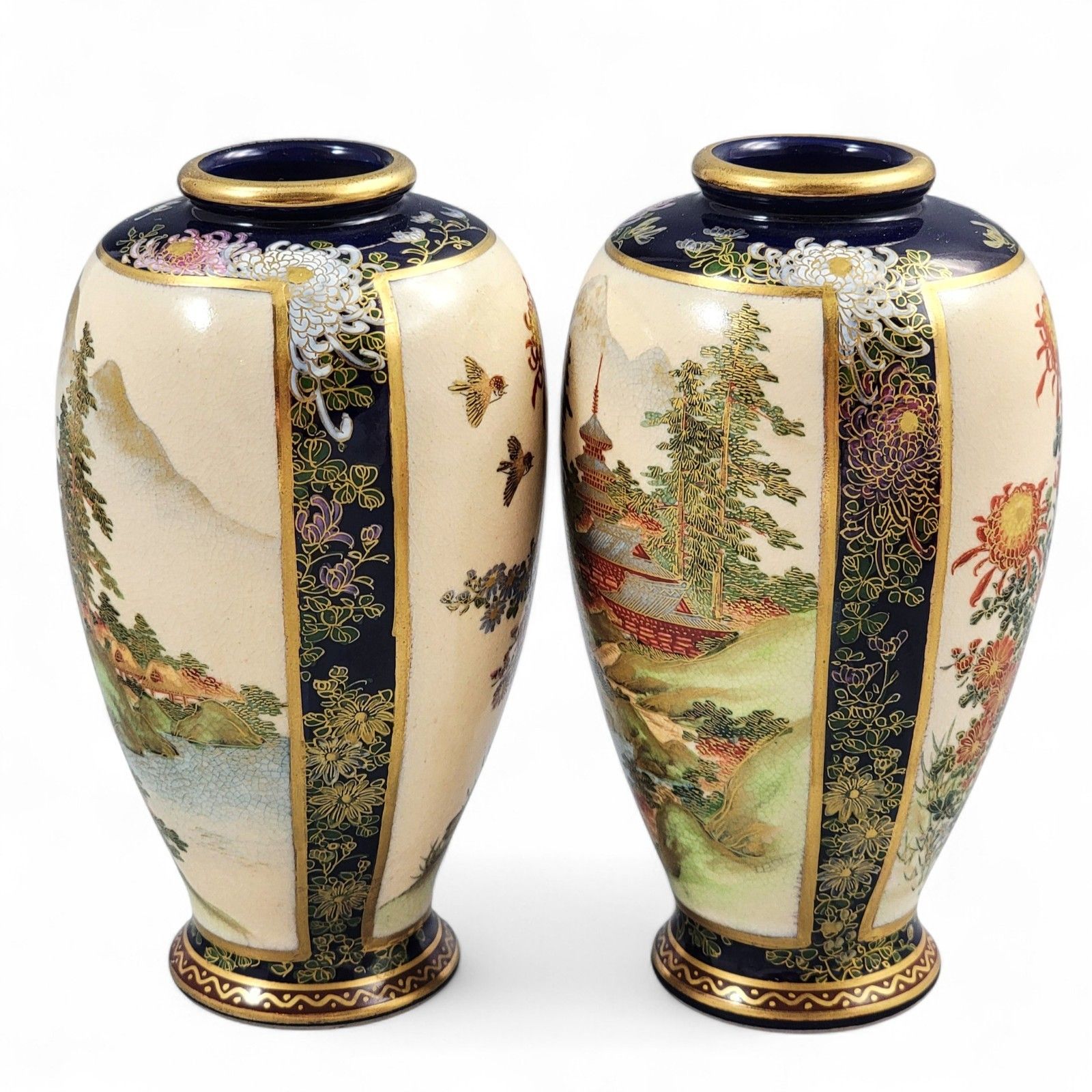 Pair Antique Tashiro 田代 Satsuma Style Vases, Immaculate Gilt, Japan 1920's photo furniture