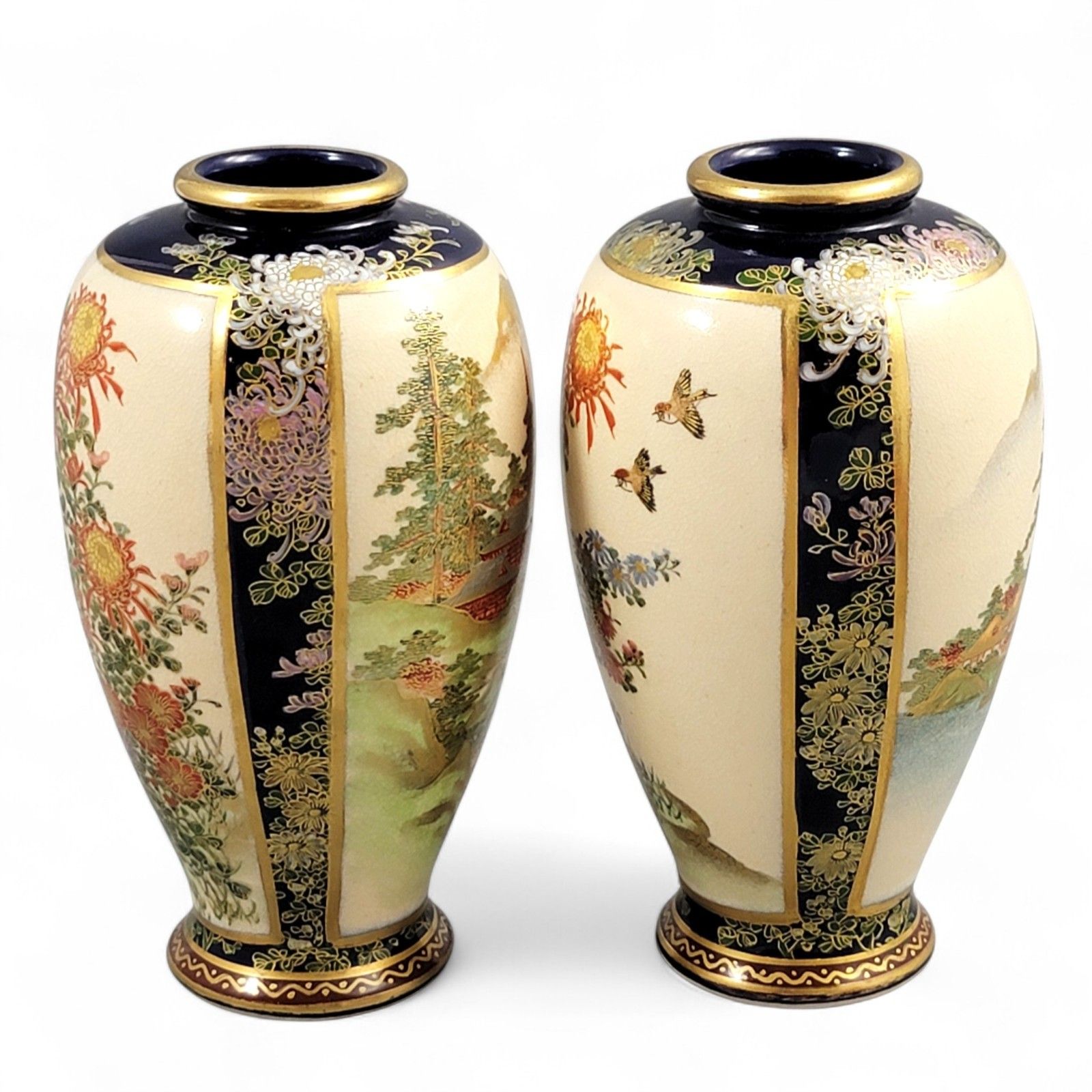 Pair Antique Tashiro 田代 Satsuma Style Vases, Immaculate Gilt, Japan 1920's photo Home Decor
