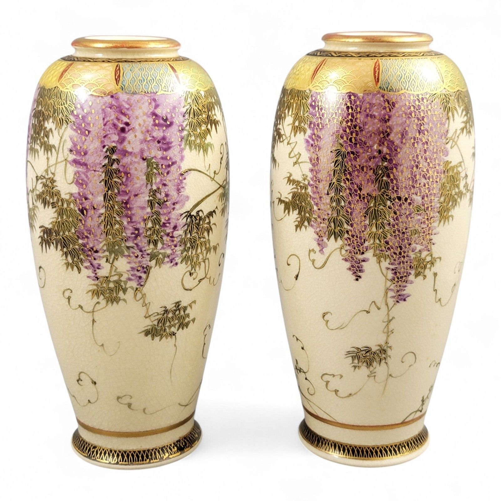Antique Japanese Fine Pair Of Signed Kyoto Satsuma Vases, Tagawa, C. 1900