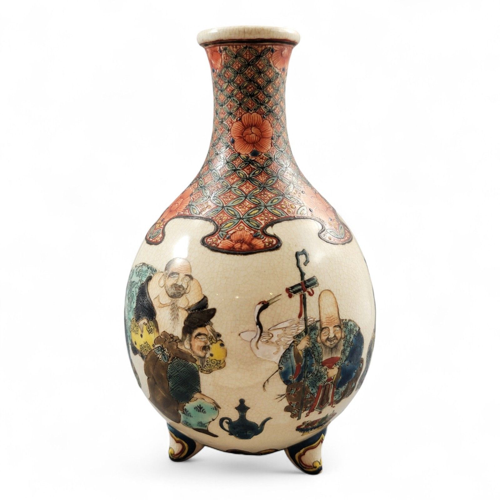 Antique Kyoto Satsuma Tripod Vase — Chōshūzan, Jissei After Yoshisada (Meiji) photo vintage