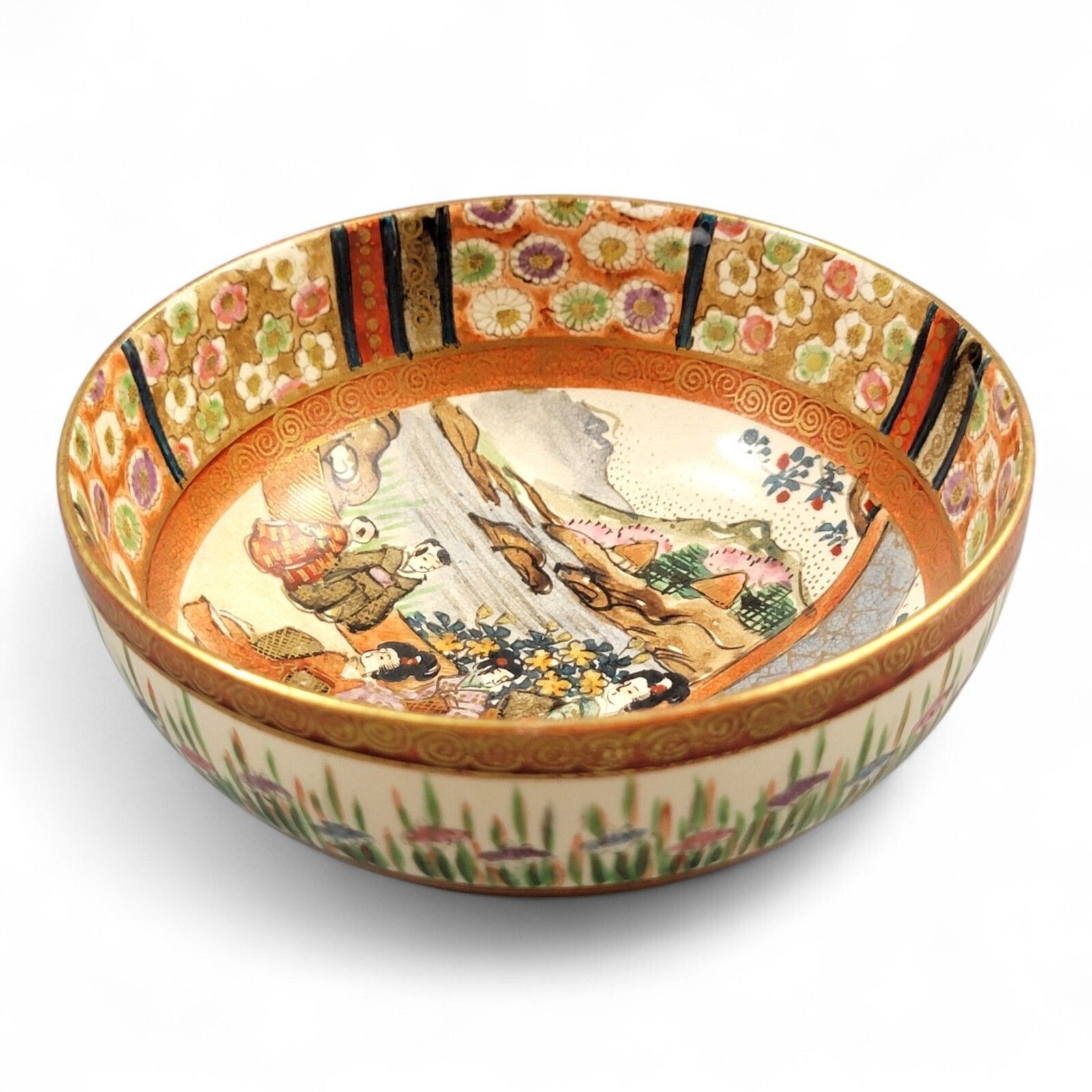 Antique Kyoto Satsuma Bowl “Bijin With Children Under Camellia Tree”, C.1890 photo for sale