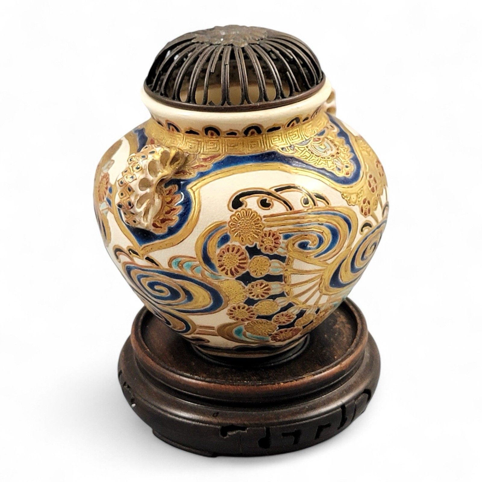 Antique Meiji Satsuma Koro Incense Burner Signed Kizan With Shimazu Crest C.1885 photo vintage