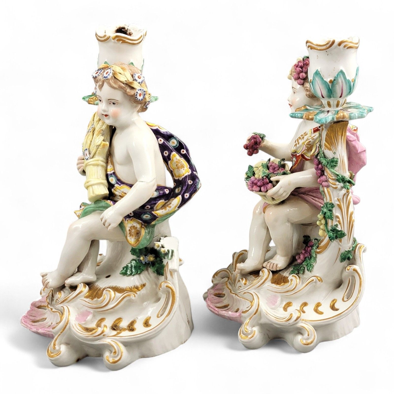 Antique Georgian Chelsea Porcelain Summer And Autumn Candlesticks C.1775–1783 photo furniture