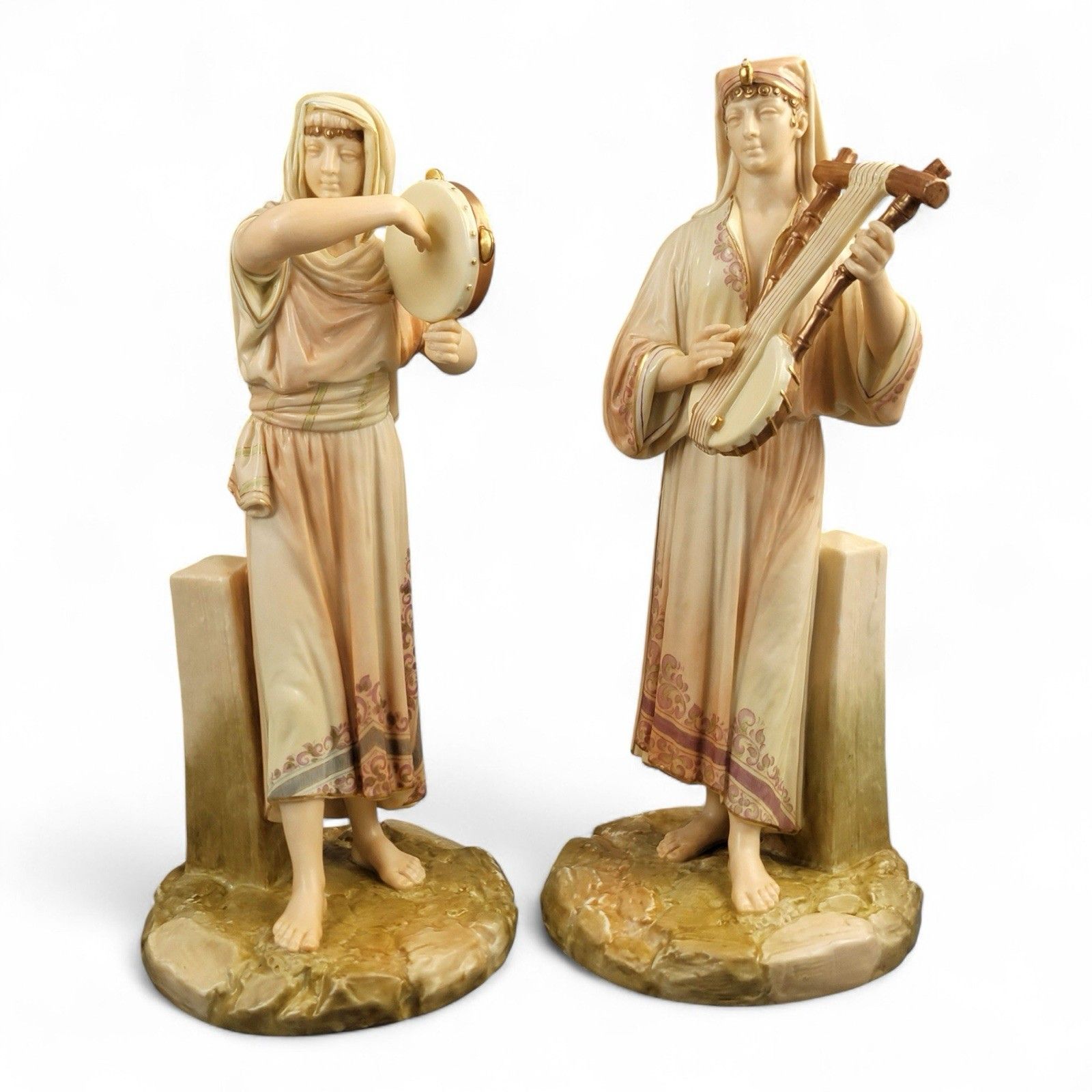 Antique Victorian Royal Worcester Egyptian Musicians By James Hadley, 1893