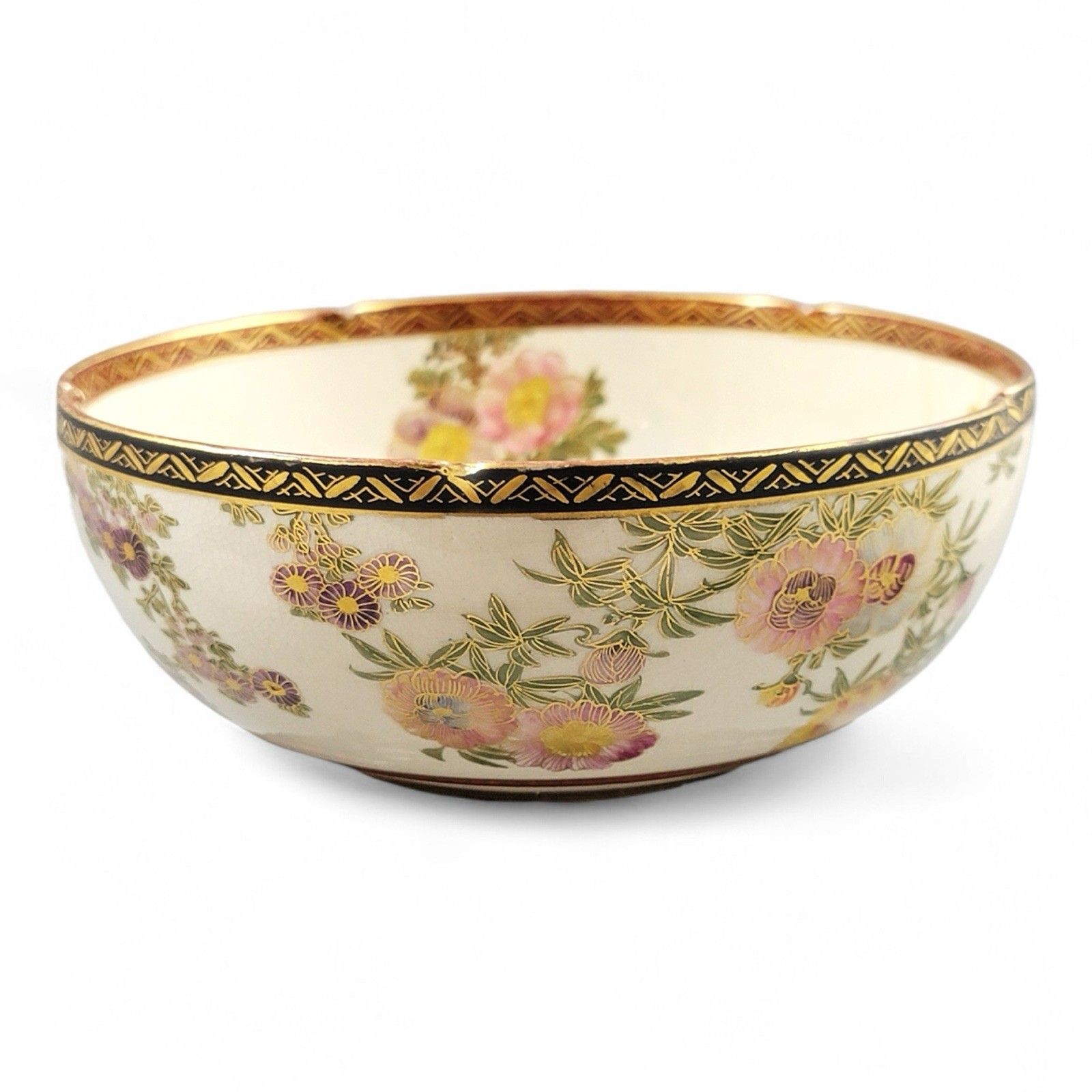 Antique Meiji Japanese Satsuma Porcelain Floral Bowl By Nikko, Shimazu Crest photo furniture