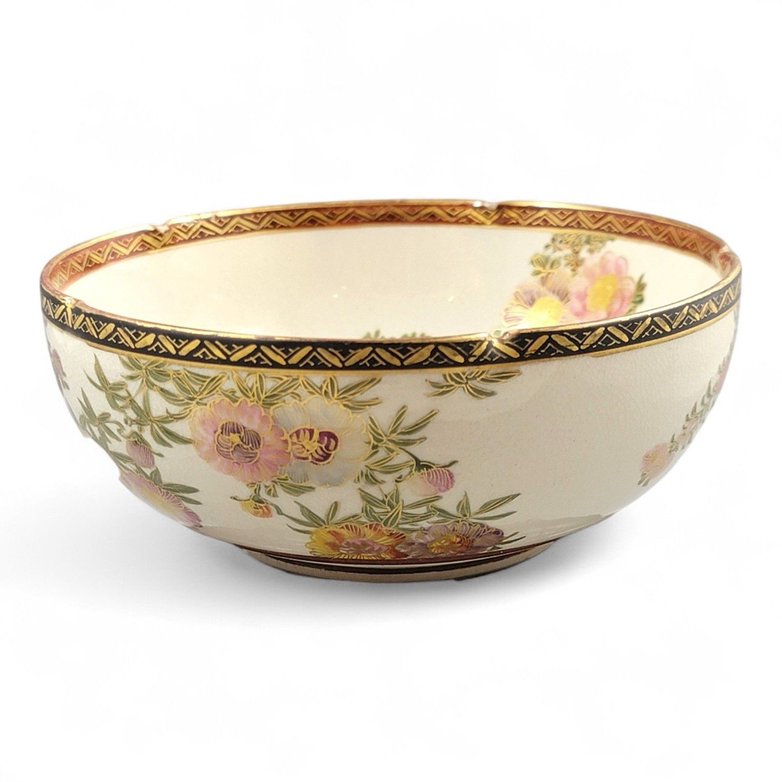 Antique Meiji Japanese Satsuma Porcelain Floral Bowl By Nikko, Shimazu Crest photo Home Decor