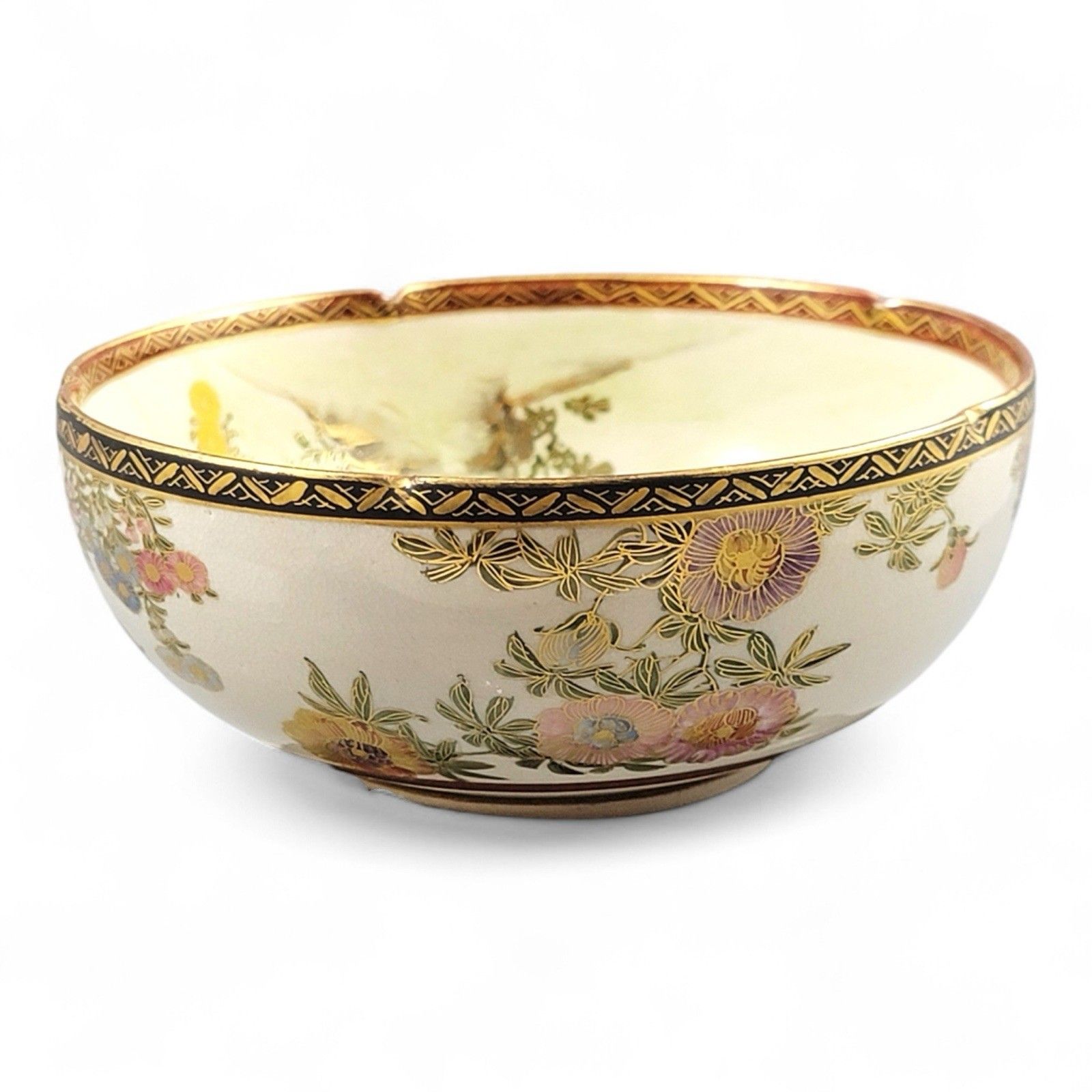 Antique Meiji Japanese Satsuma Porcelain Floral Bowl By Nikko, Shimazu Crest photo buy