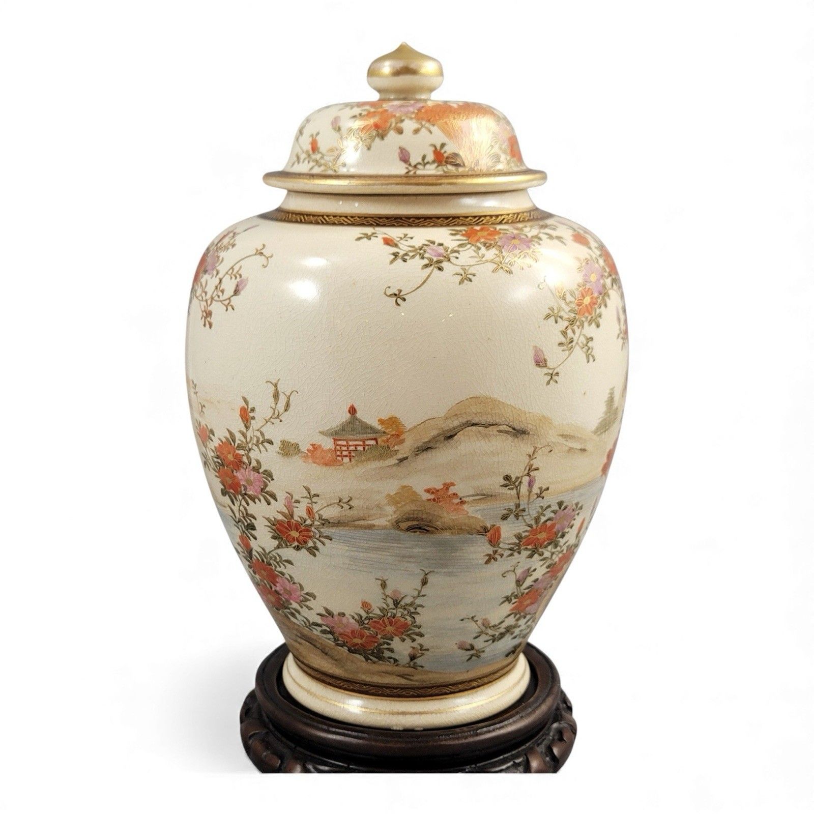Antique Japanese Kyoto Satsuma Landscape Jar Signed Yamashu C.1890 Meiji photo buy