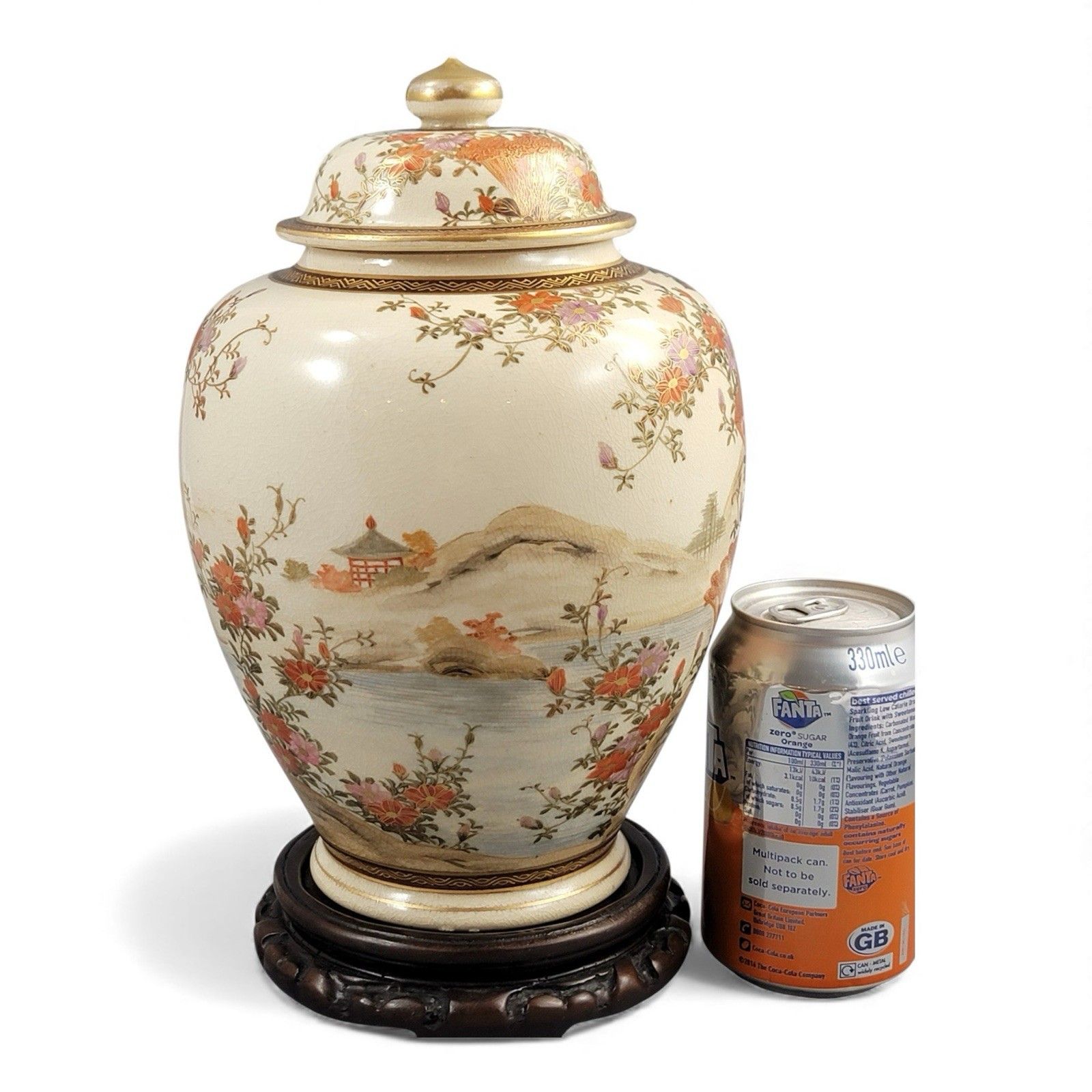 photo vinterior Antique Japanese Kyoto Satsuma Landscape Jar Signed Yamashu C.1890 Meiji
