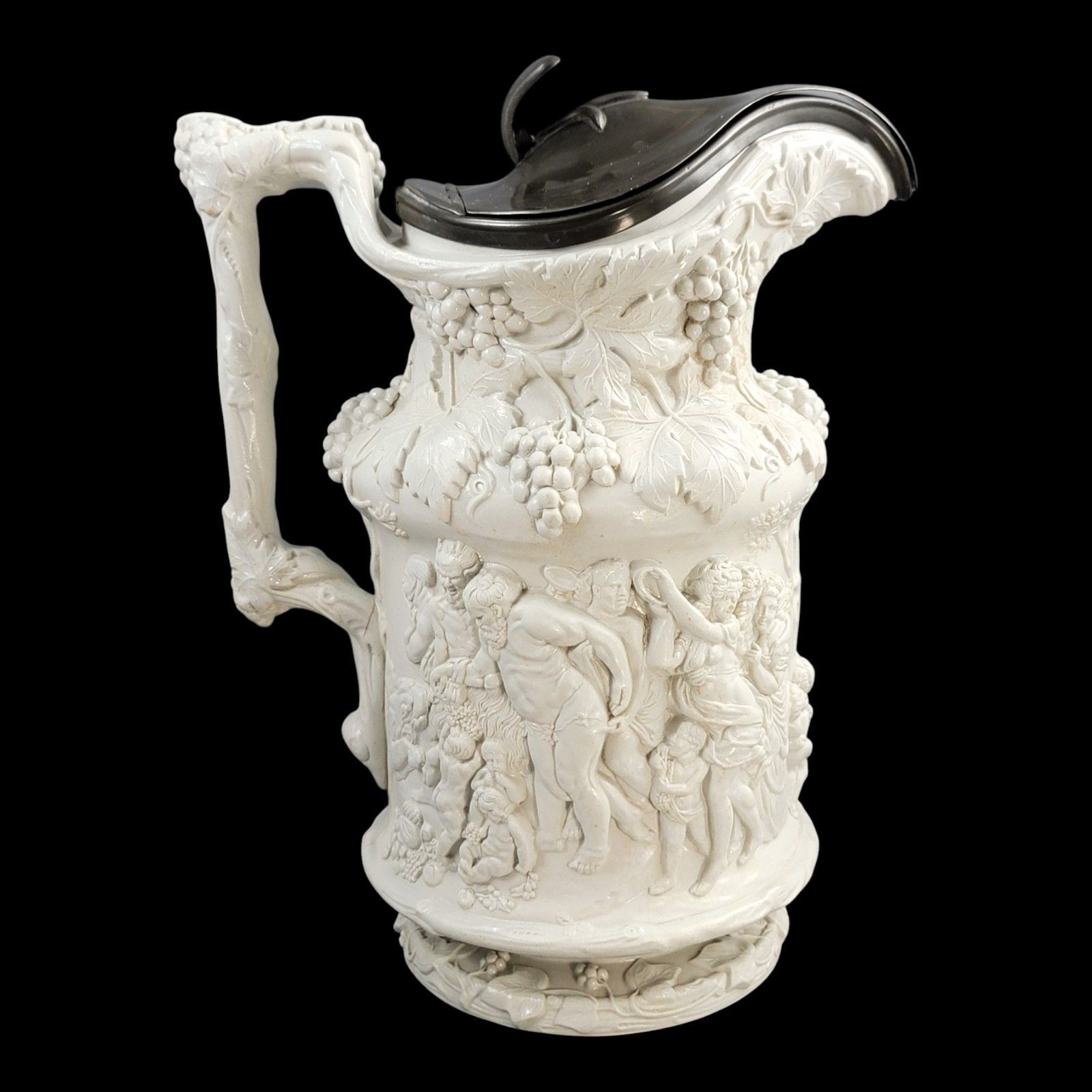 Antique Victorian Charles Meigh Bacchanalian Dance Pitcher 1844 With Pewter Lid photo 800.0