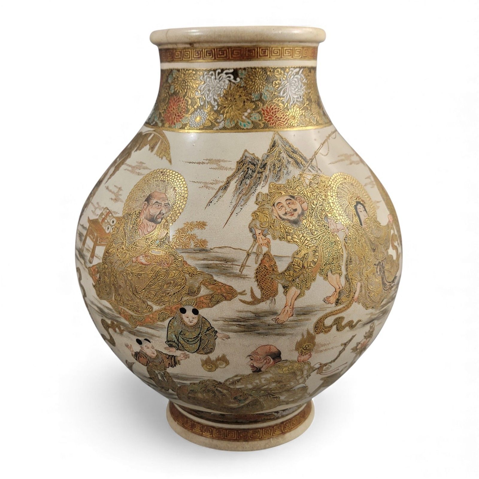 Antique Japanese Monumental Kyoto Satsuma Vase By Seiko En Chokei, Meiji Period photo for sale
