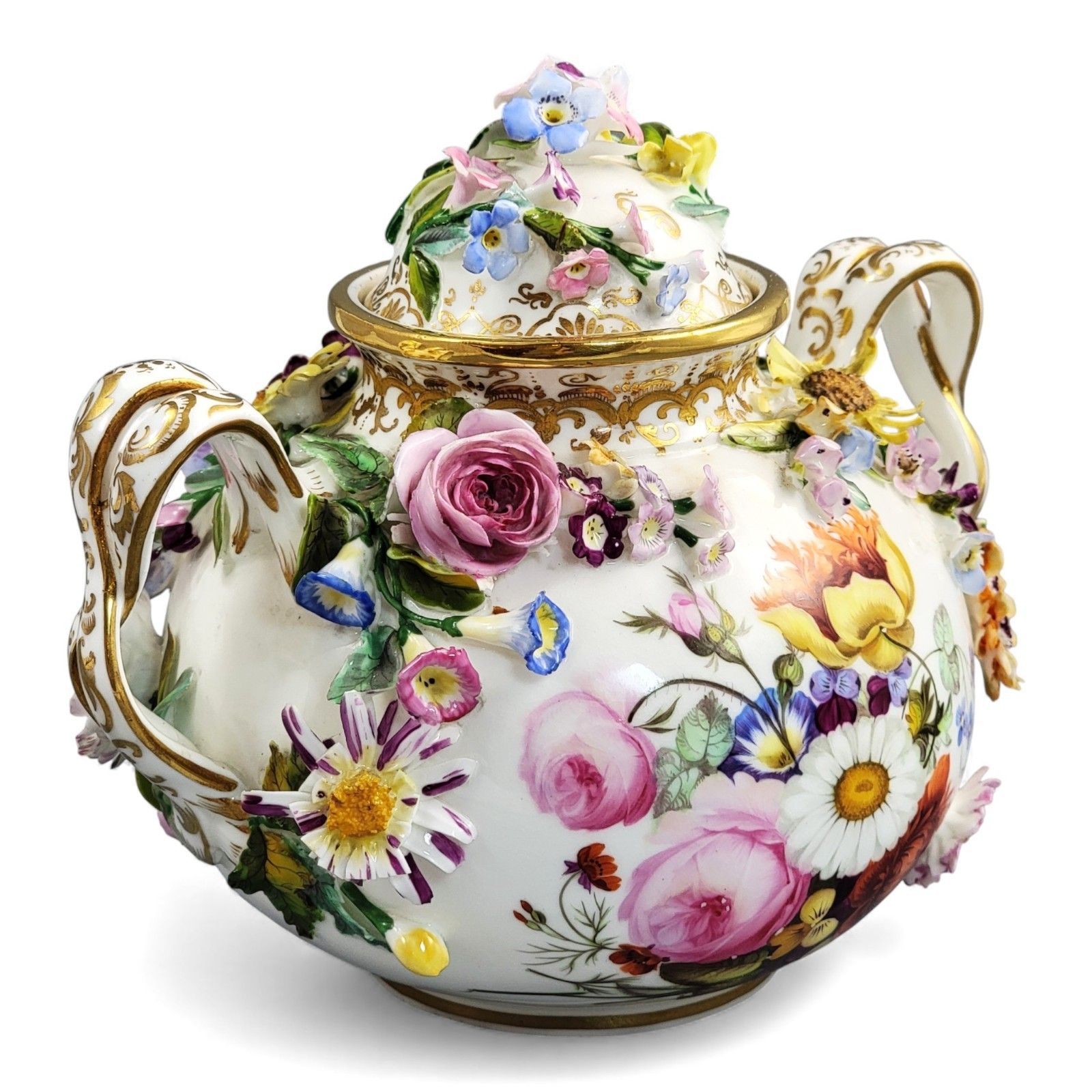 Regency Coalport Porcelain Flower Encrusted Pot, Coalbrookdale Style, C.1815 photo furniture
