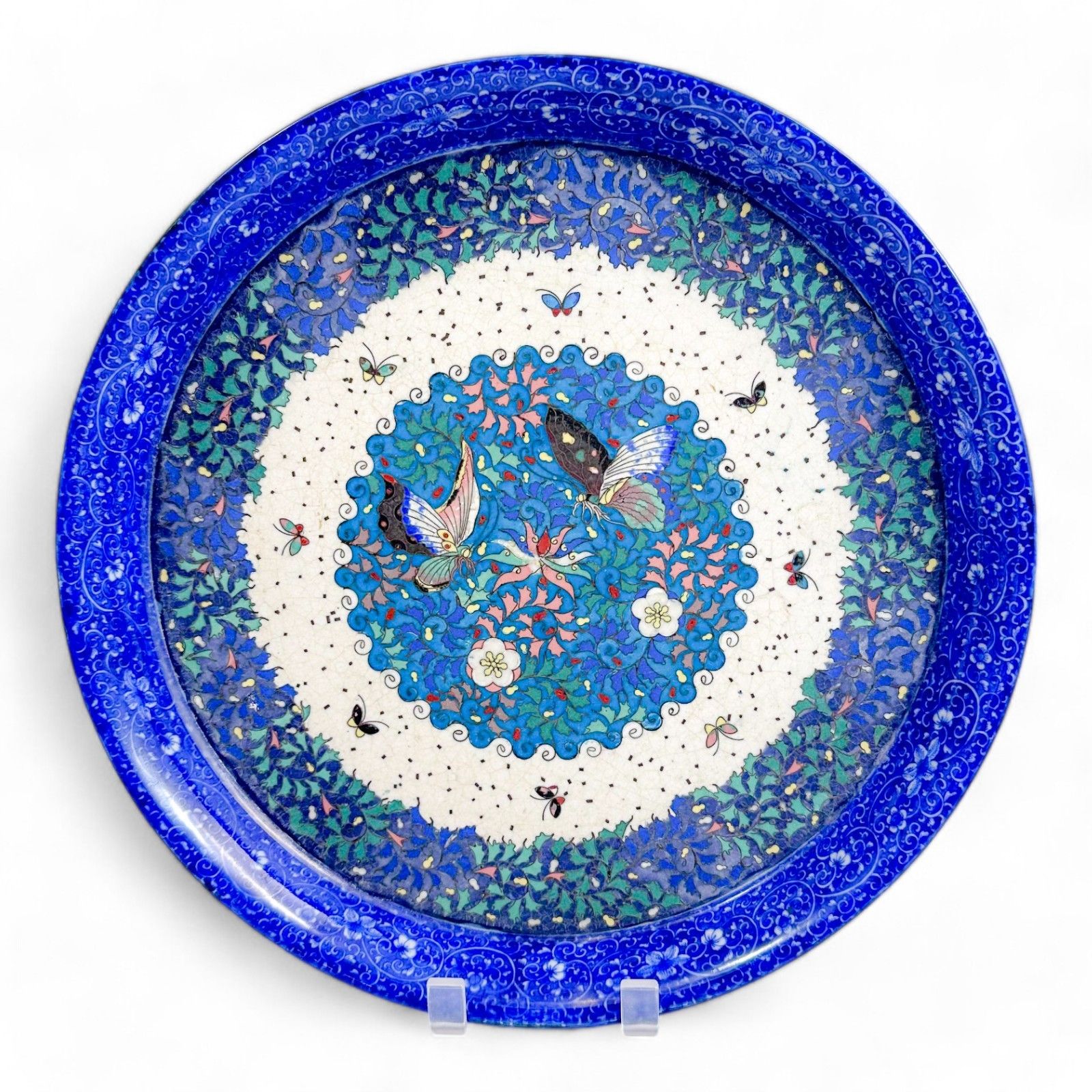 Large Japanese Porcelain & Cloisonné Enamel Dish, Meiji Period, C. 1880s photo furniture