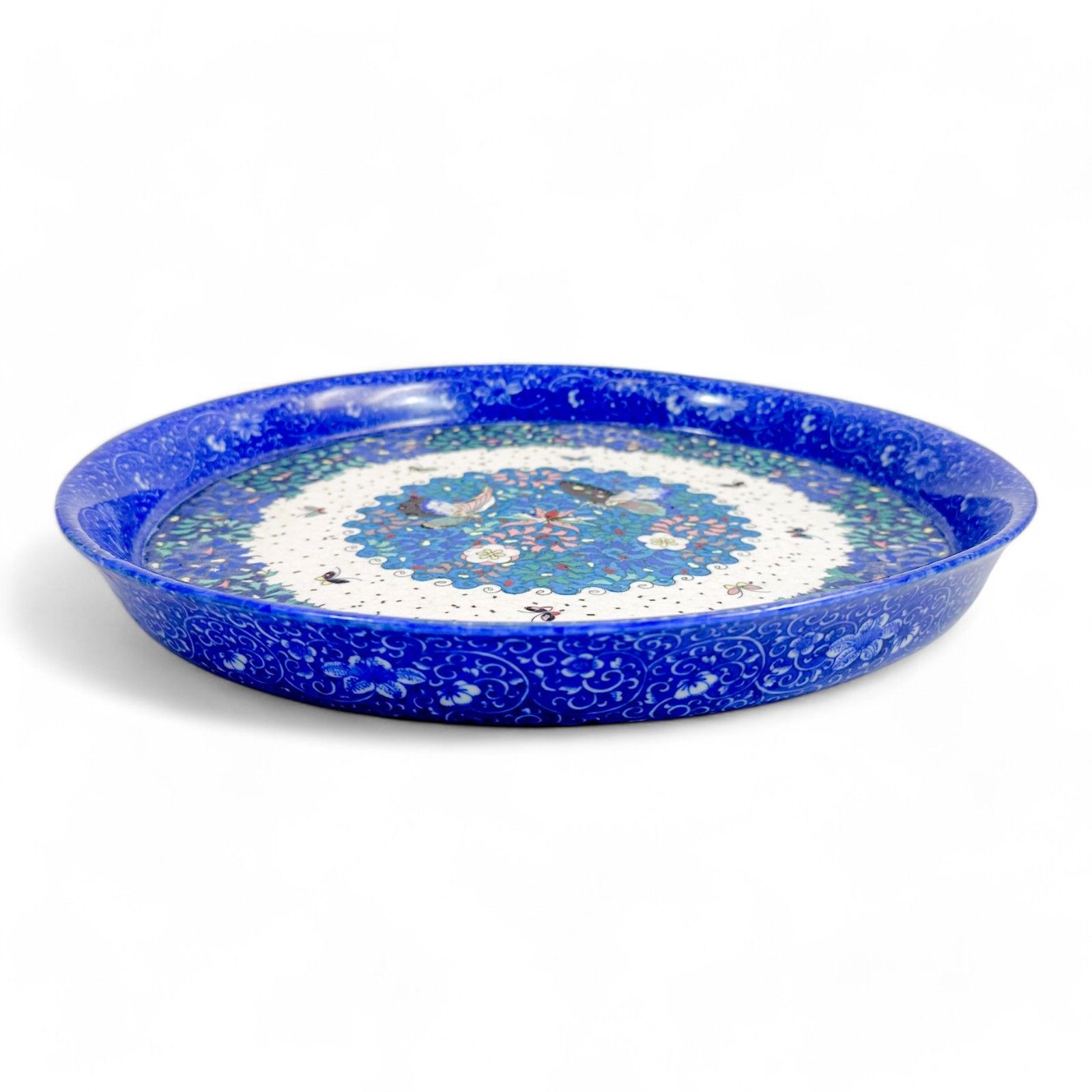 Large Japanese Porcelain & Cloisonné Enamel Dish, Meiji Period, C. 1880s photo for sale