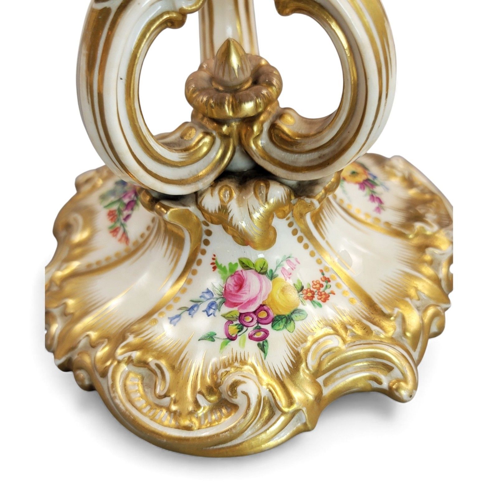 Derby Rococo Porcelain Candlesticks Pair C.1825 Hand Painted Flowers Regency photo vintage