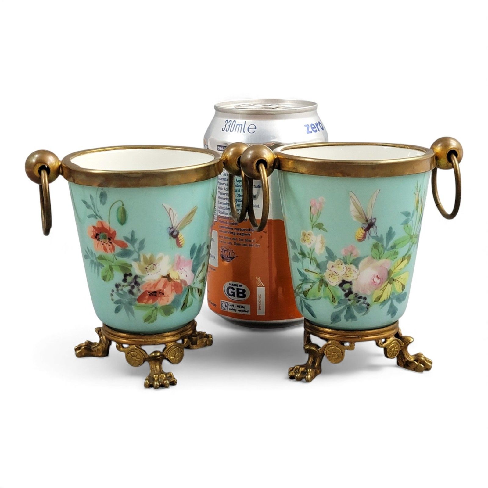 photo furniture Old Paris Turquoise Cache Pots Pair C.1840 With Gilt Bronze Mounts French Decor