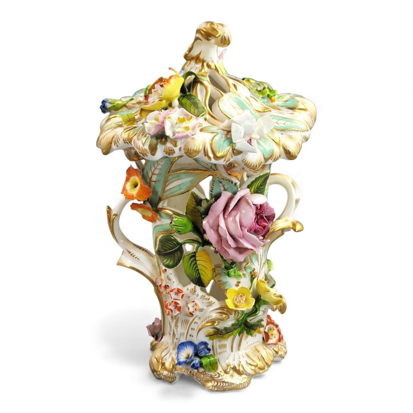 Coalport Reticulated Flower Encrusted Vase C.1840 Coalbrookdale Potpourri