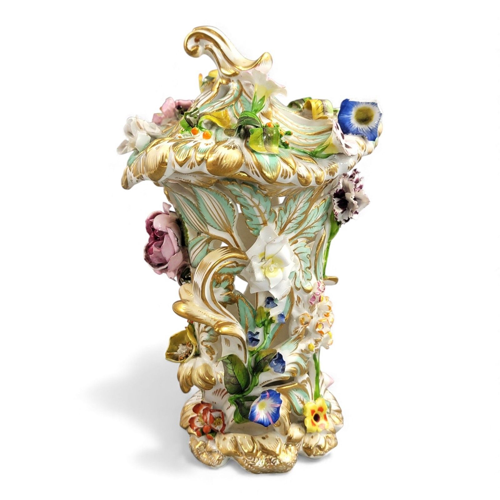 Coalport Reticulated Flower Encrusted Vase C.1840 Coalbrookdale Potpourri photo Home Decor