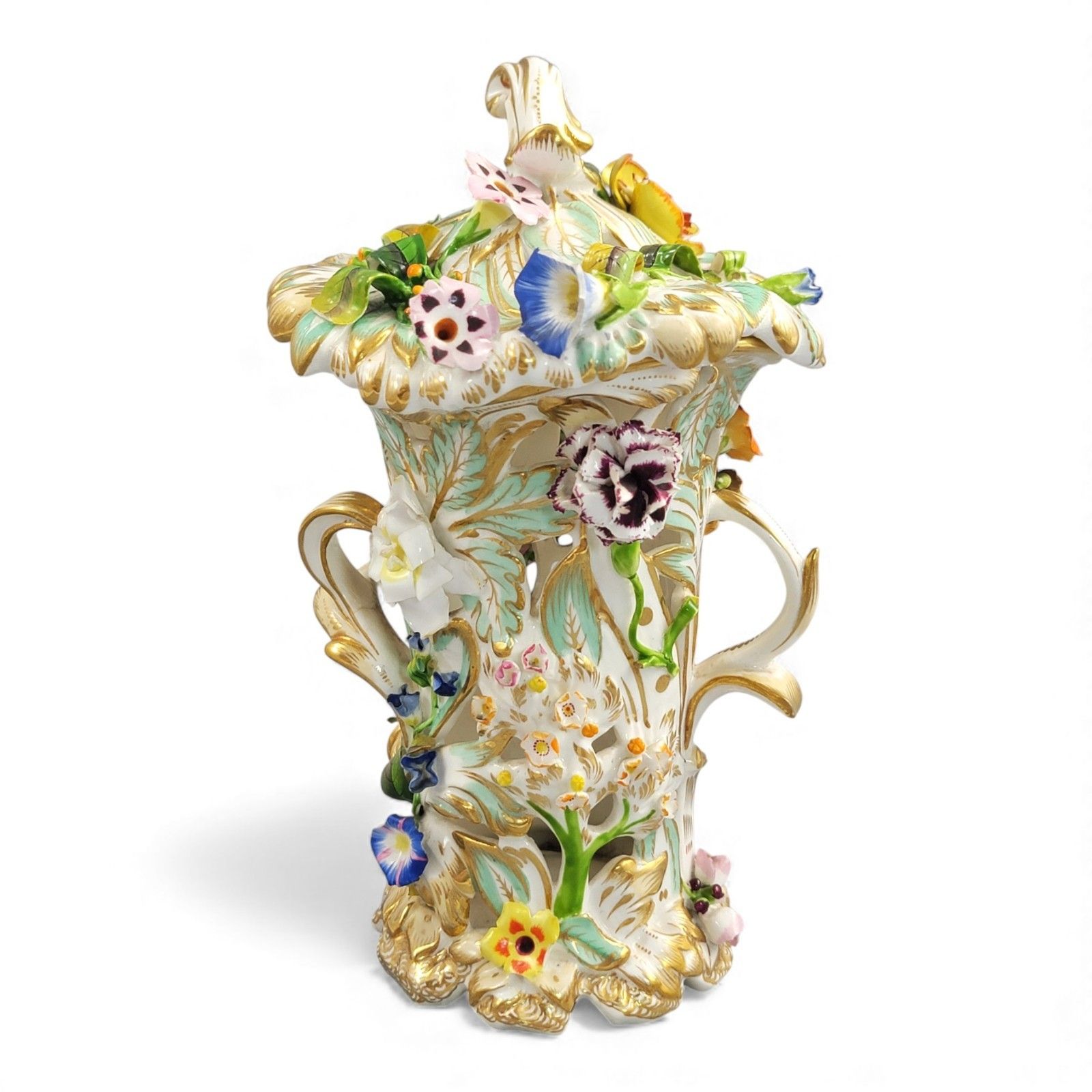 Coalport Reticulated Flower Encrusted Vase C.1840 Coalbrookdale Potpourri photo vinterior