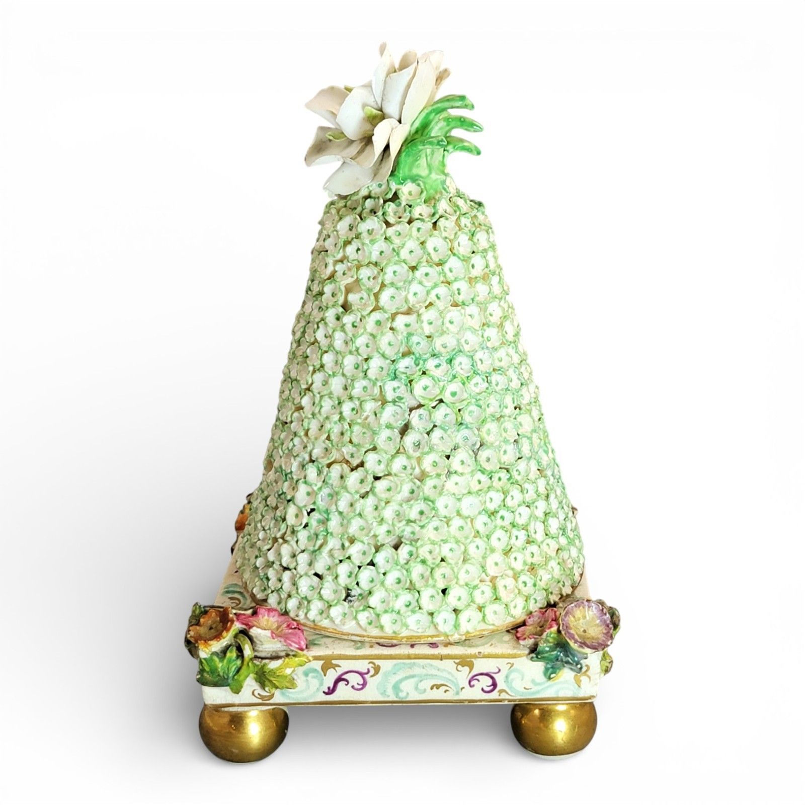 Antique Porcelain Inkstand With Pyramidal Schneeballen Cover, Saxony, C.1800 photo for sale