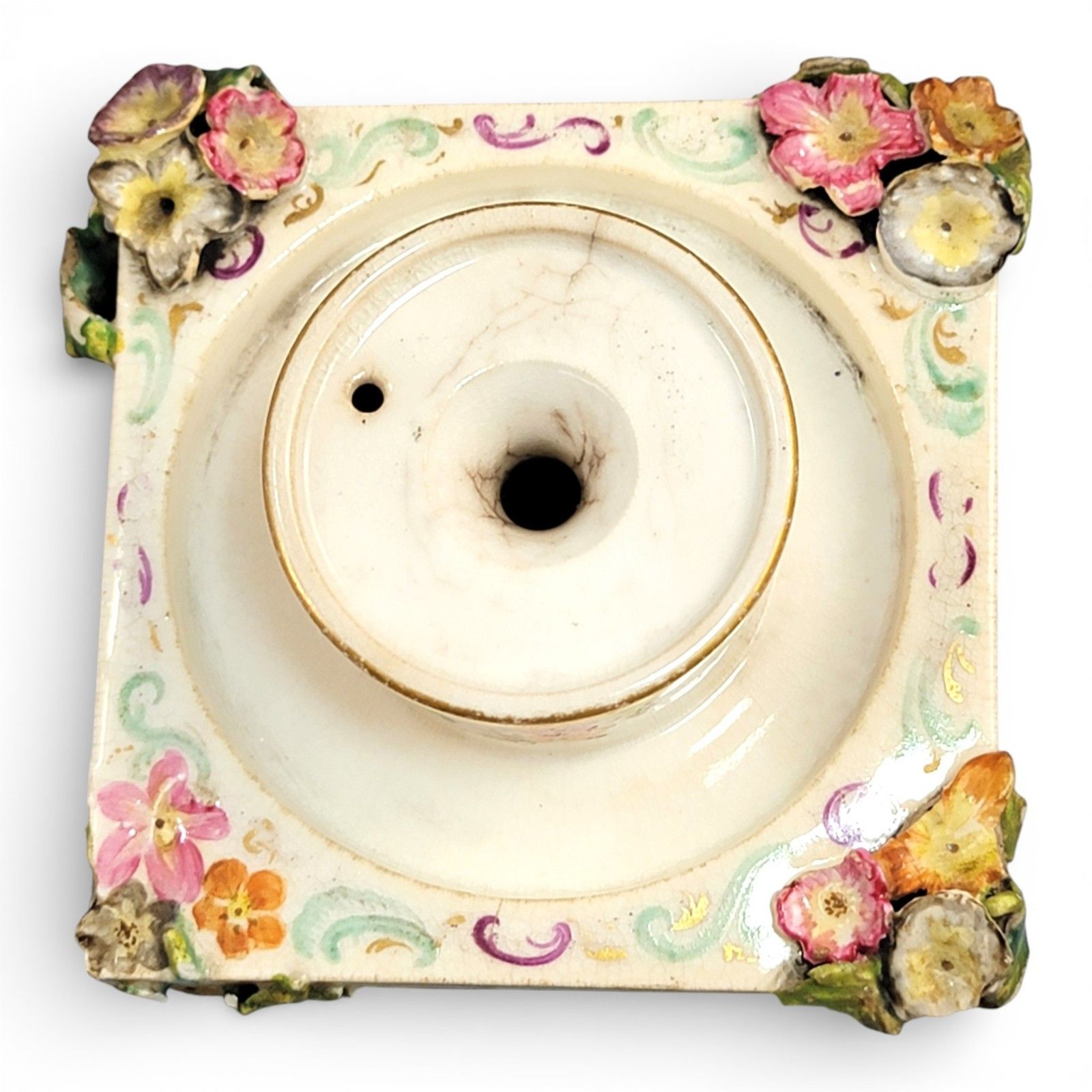 Antique Porcelain Inkstand With Pyramidal Schneeballen Cover, Saxony, C.1800 photo buy